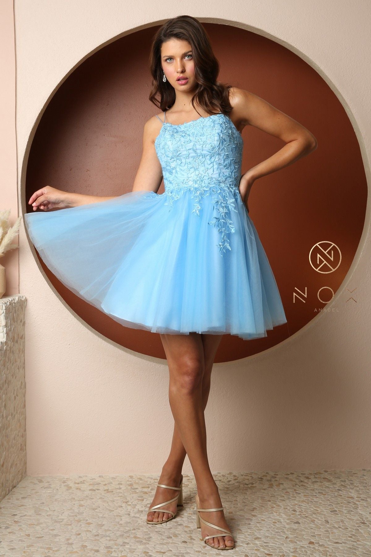 Embroidered Short Corset Back Dress by Nox Anabel T718 - product image 1