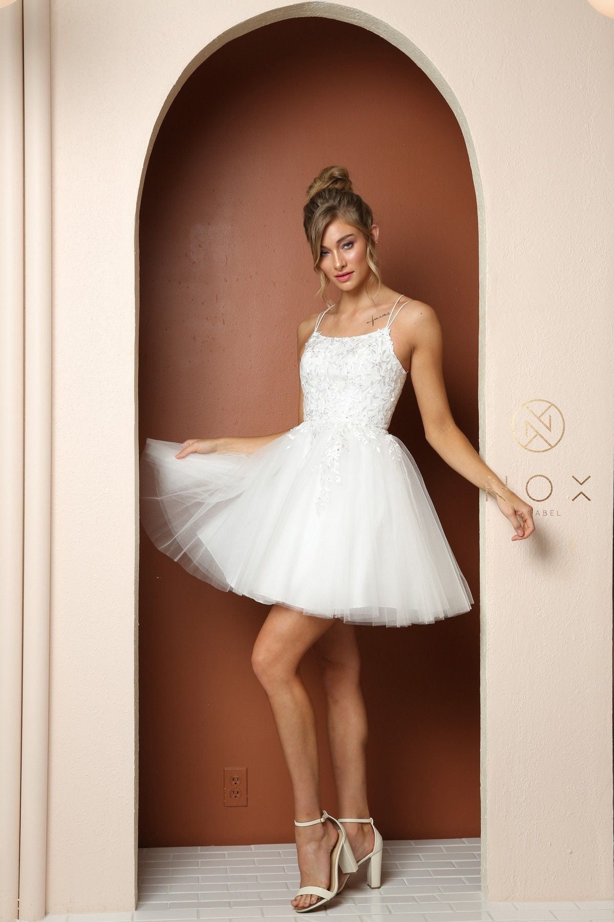 Embroidered Short Corset Back Dress by Nox Anabel T718 - product image 14
