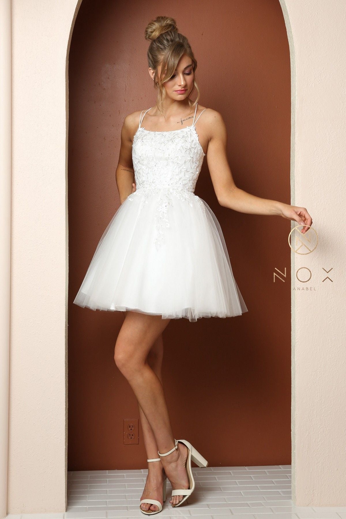 Embroidered Short Corset Back Dress by Nox Anabel T718 - product image 16