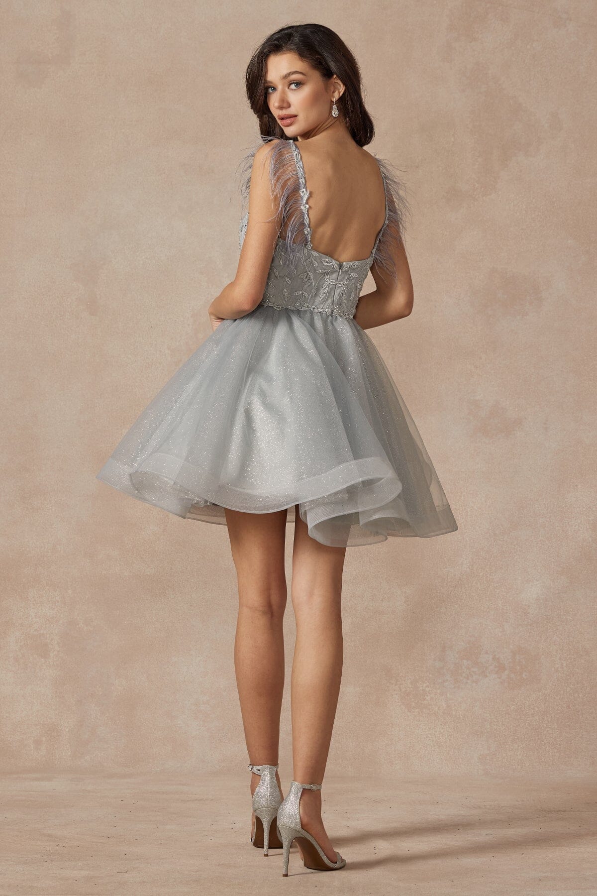 Embroidered Short Sleeveless Feather Dress by Juliet 881 - product image 2