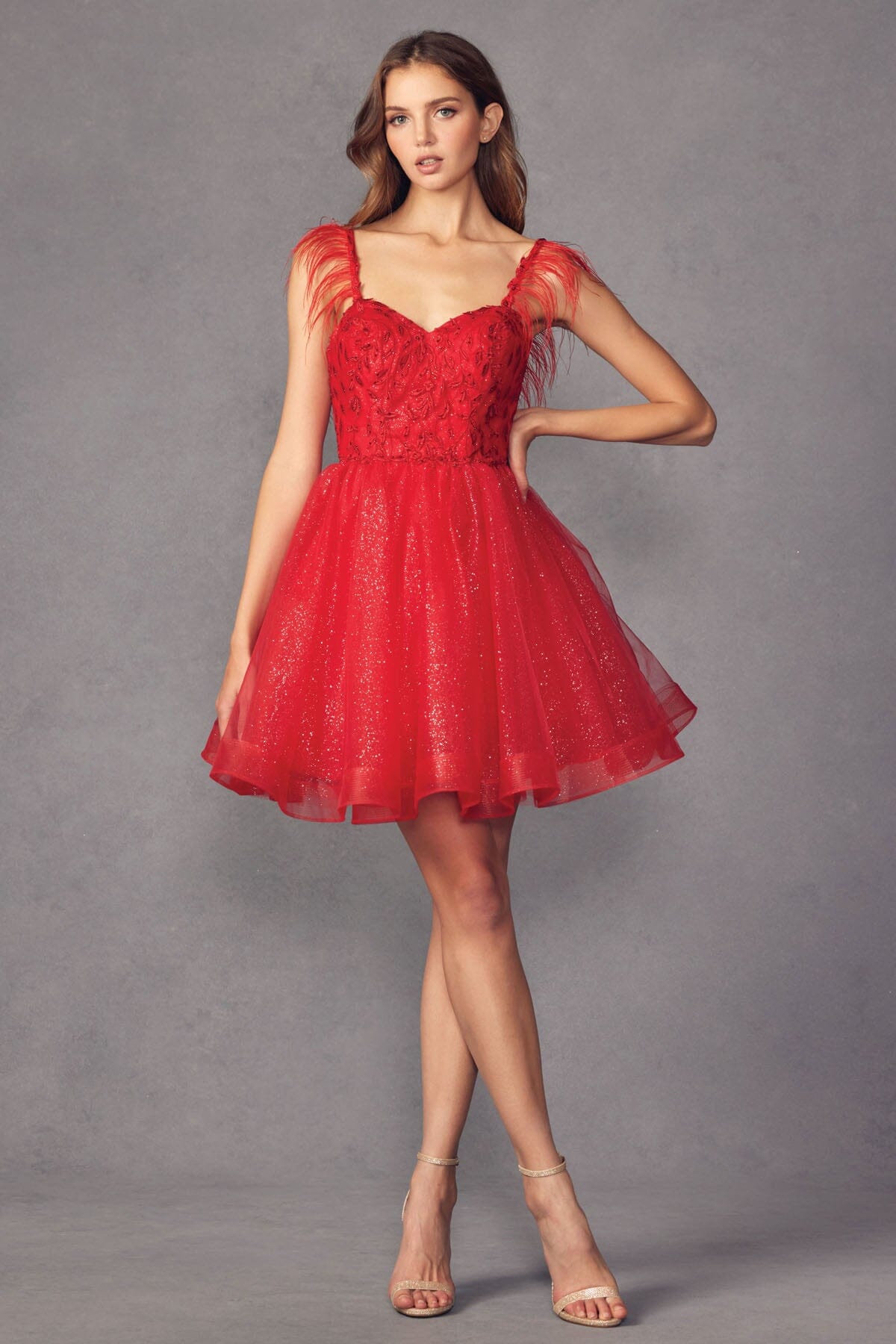 Embroidered Short Sleeveless Feather Dress by Juliet 881 - product image 21