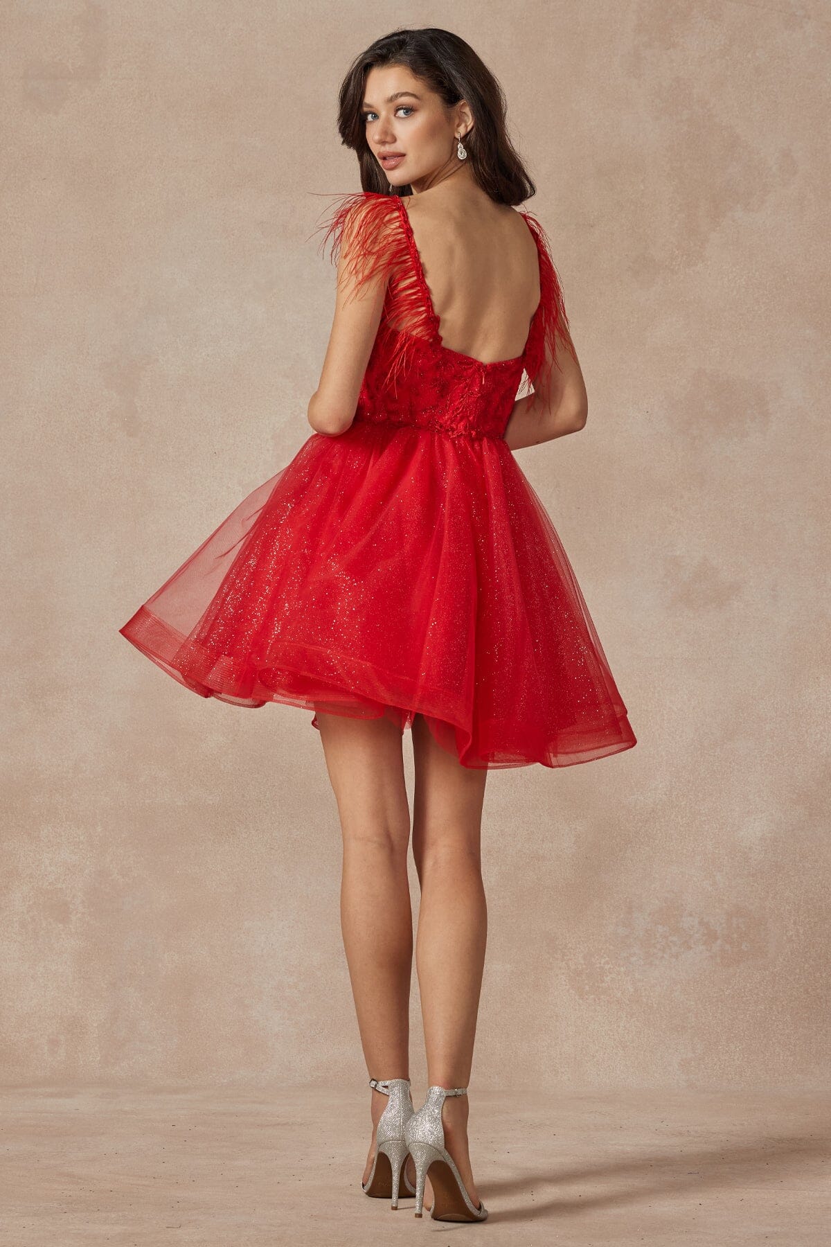 Embroidered Short Sleeveless Feather Dress by Juliet 881 - product image 18