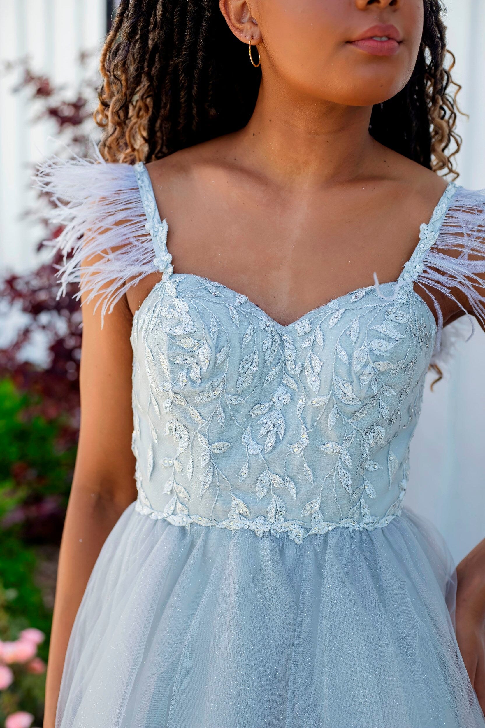 Embroidered Short Sleeveless Feather Dress by Juliet 881 - product image 7