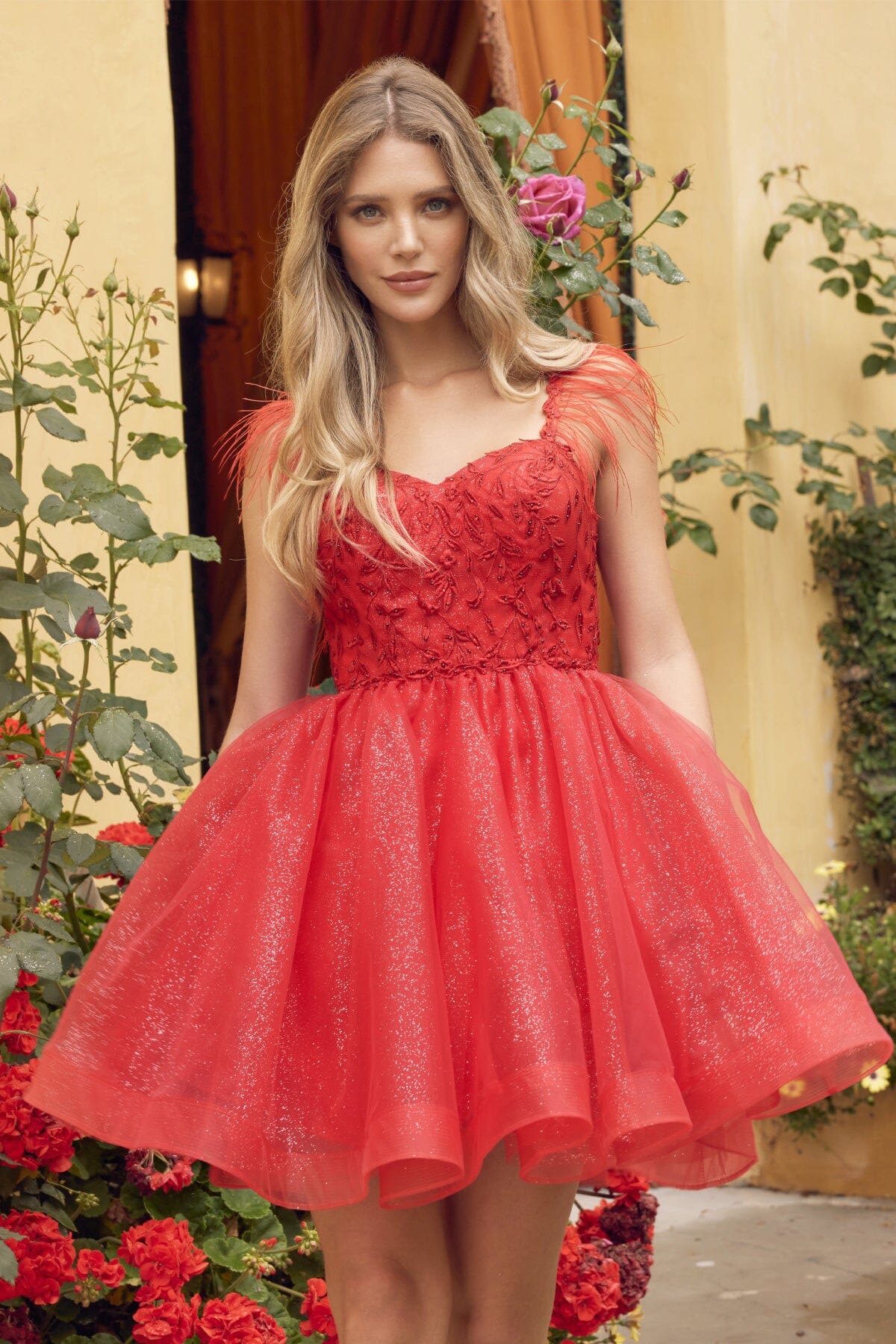 Embroidered Short Sleeveless Feather Dress by Juliet 881 - product image 15