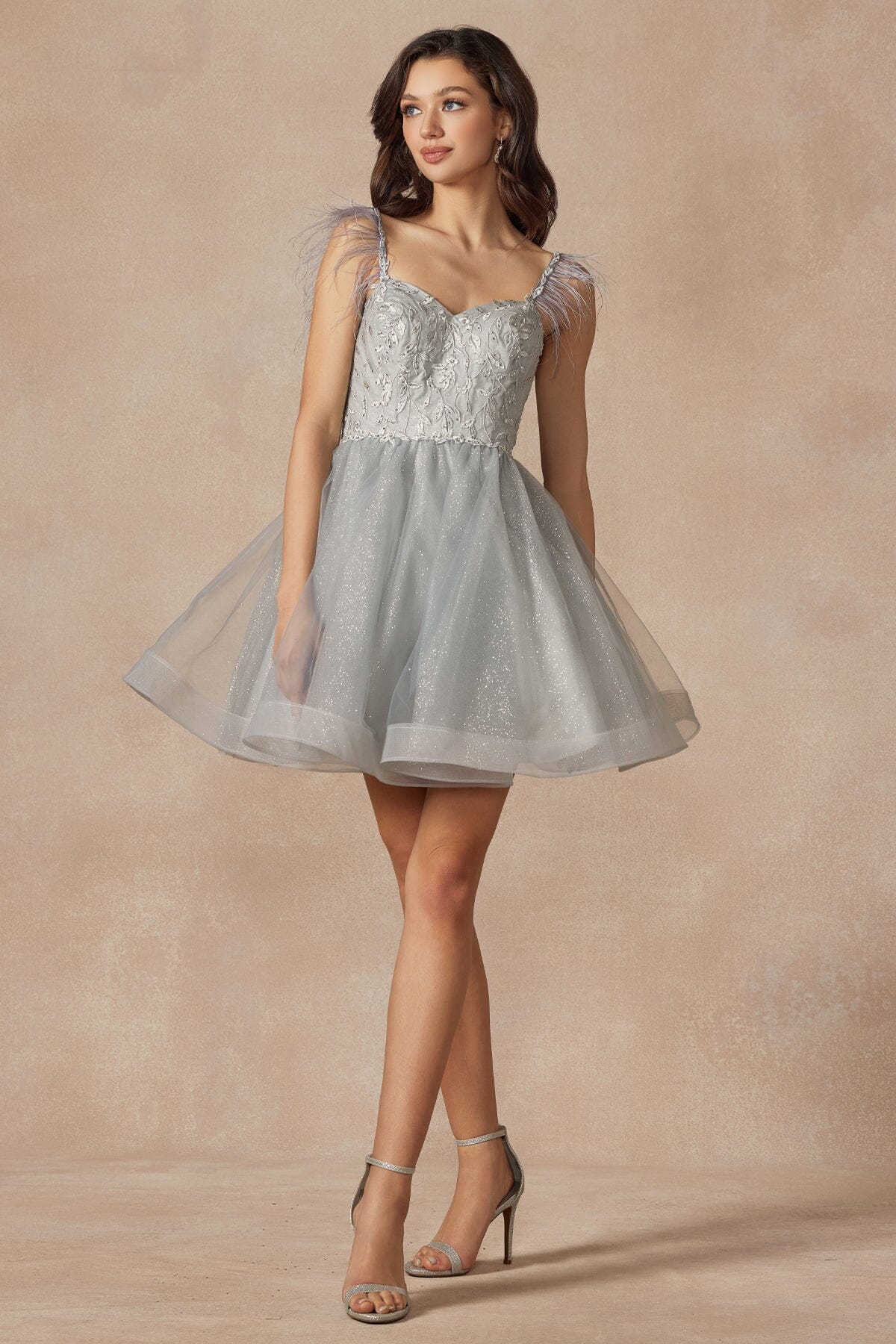 Embroidered Short Sleeveless Feather Dress by Juliet 881 - product image 4