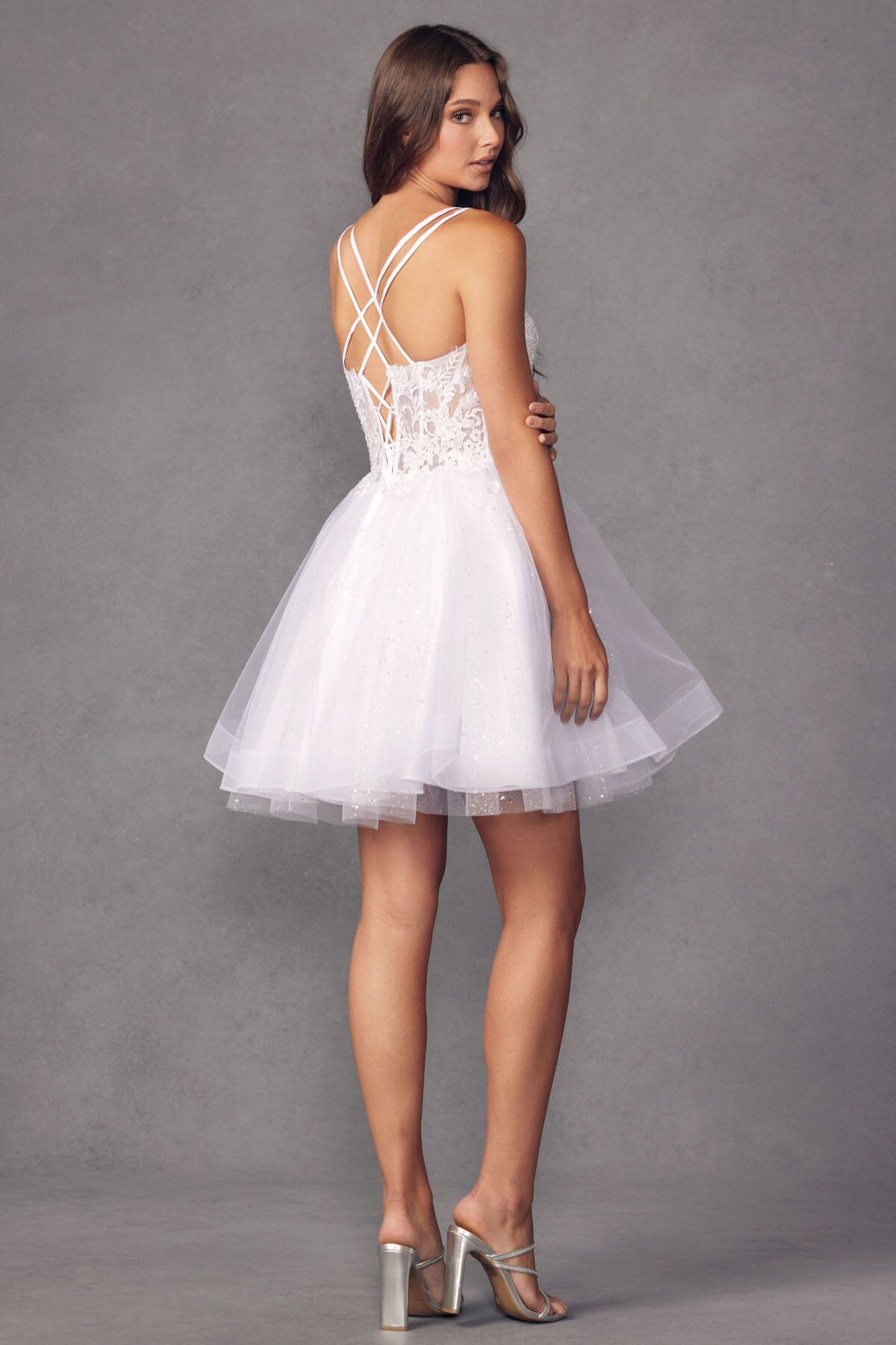 Embroidered Short Sleeveless Glitter Tulle Dress by Juliet 883 - product image 2