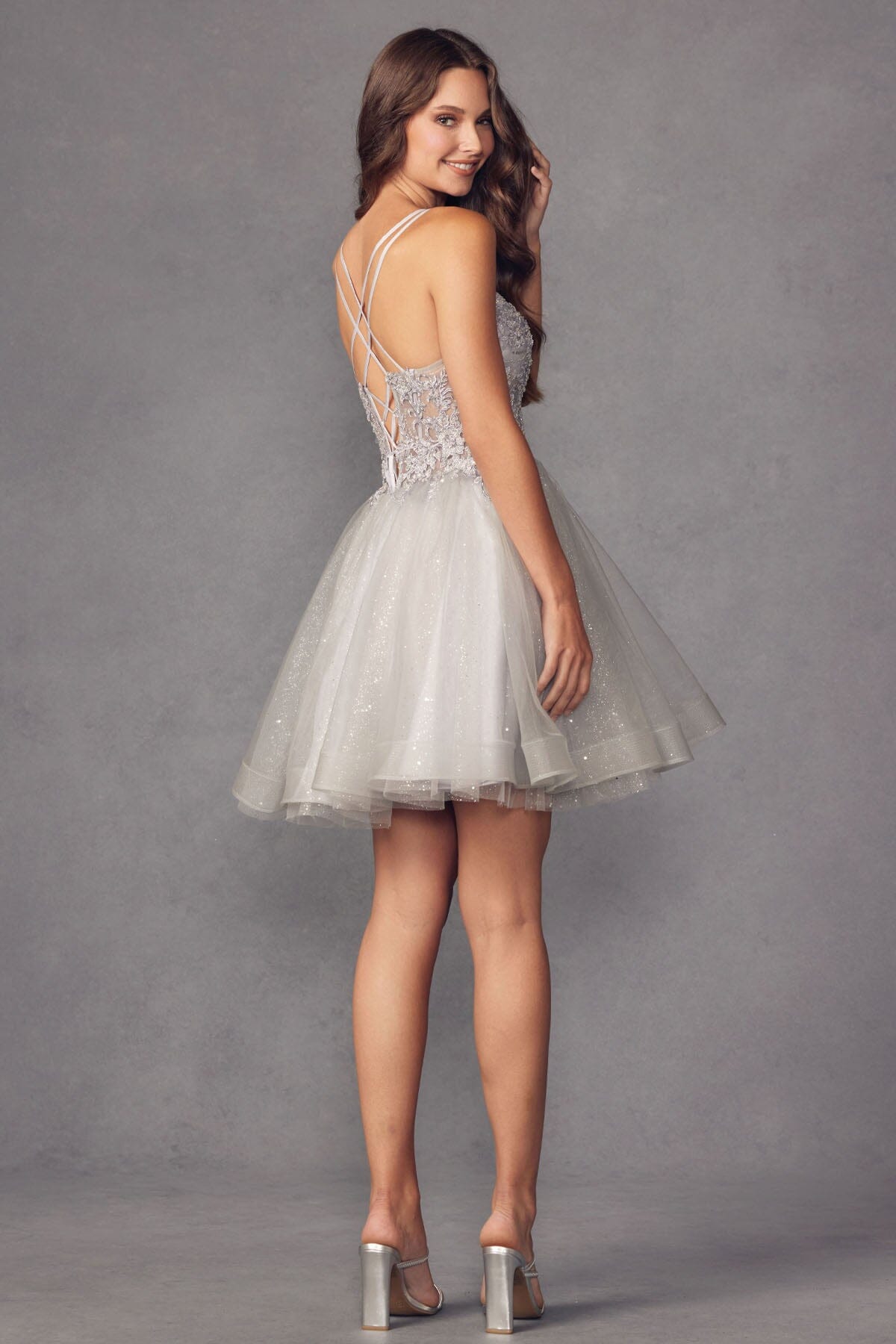 Embroidered Short Sleeveless Glitter Tulle Dress by Juliet 883 - product image 8