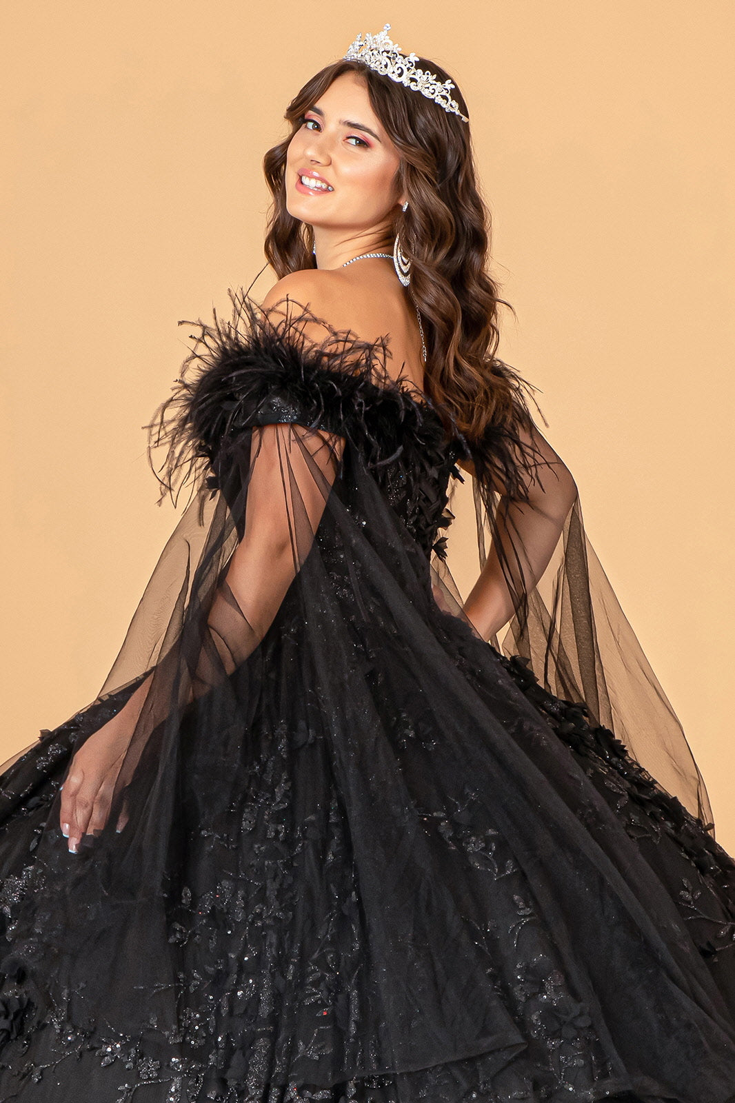 Feather Off Shoulder Ball Gown by Elizabeth K GL3101 - product image 9