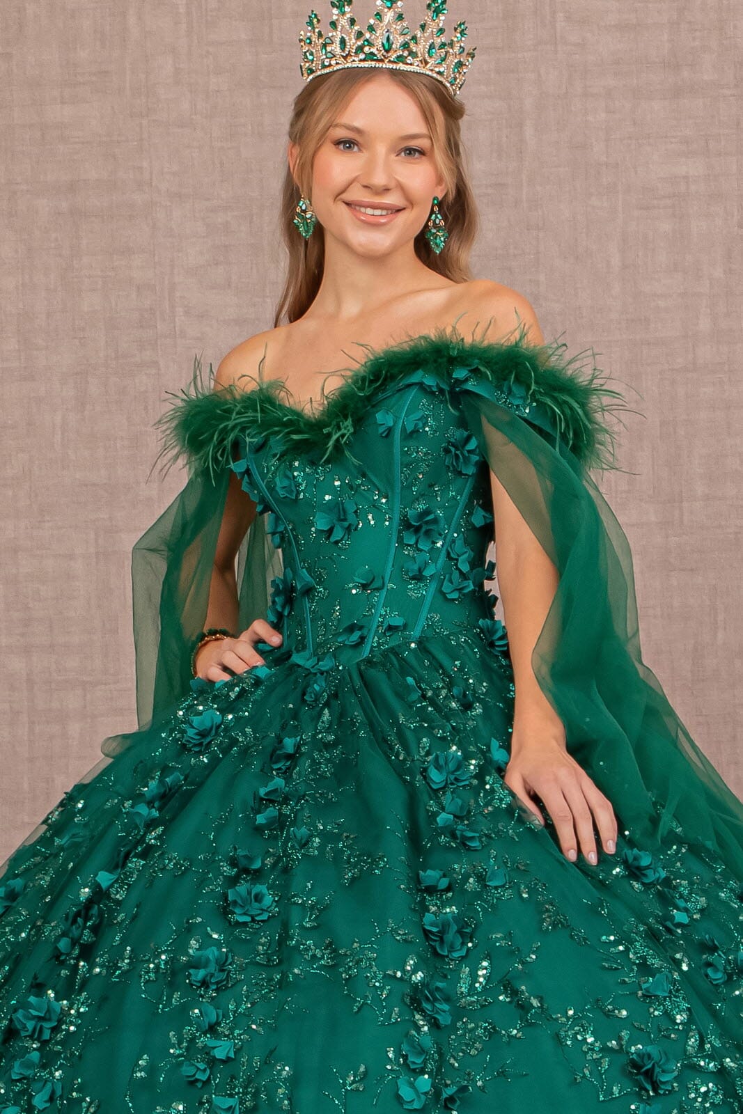 Feather Off Shoulder Ball Gown by Elizabeth K GL3101 - product image 3