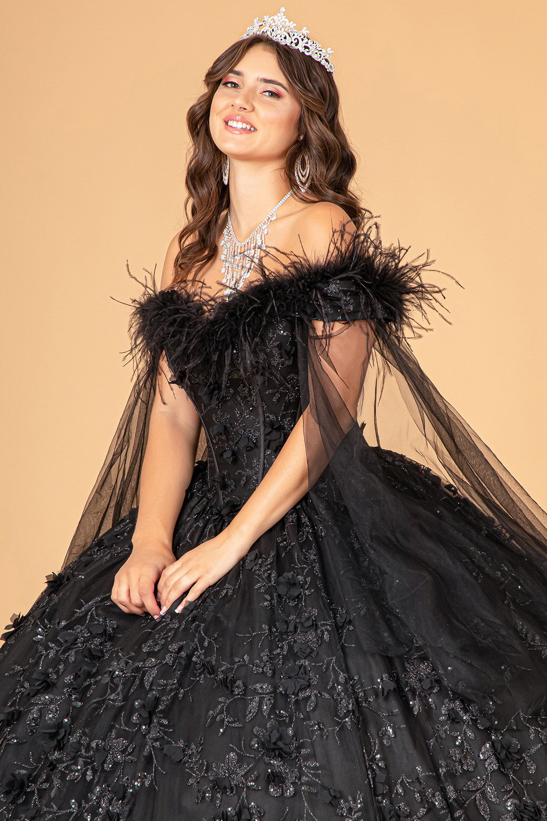 Feather Off Shoulder Ball Gown by Elizabeth K GL3101 - product image 8