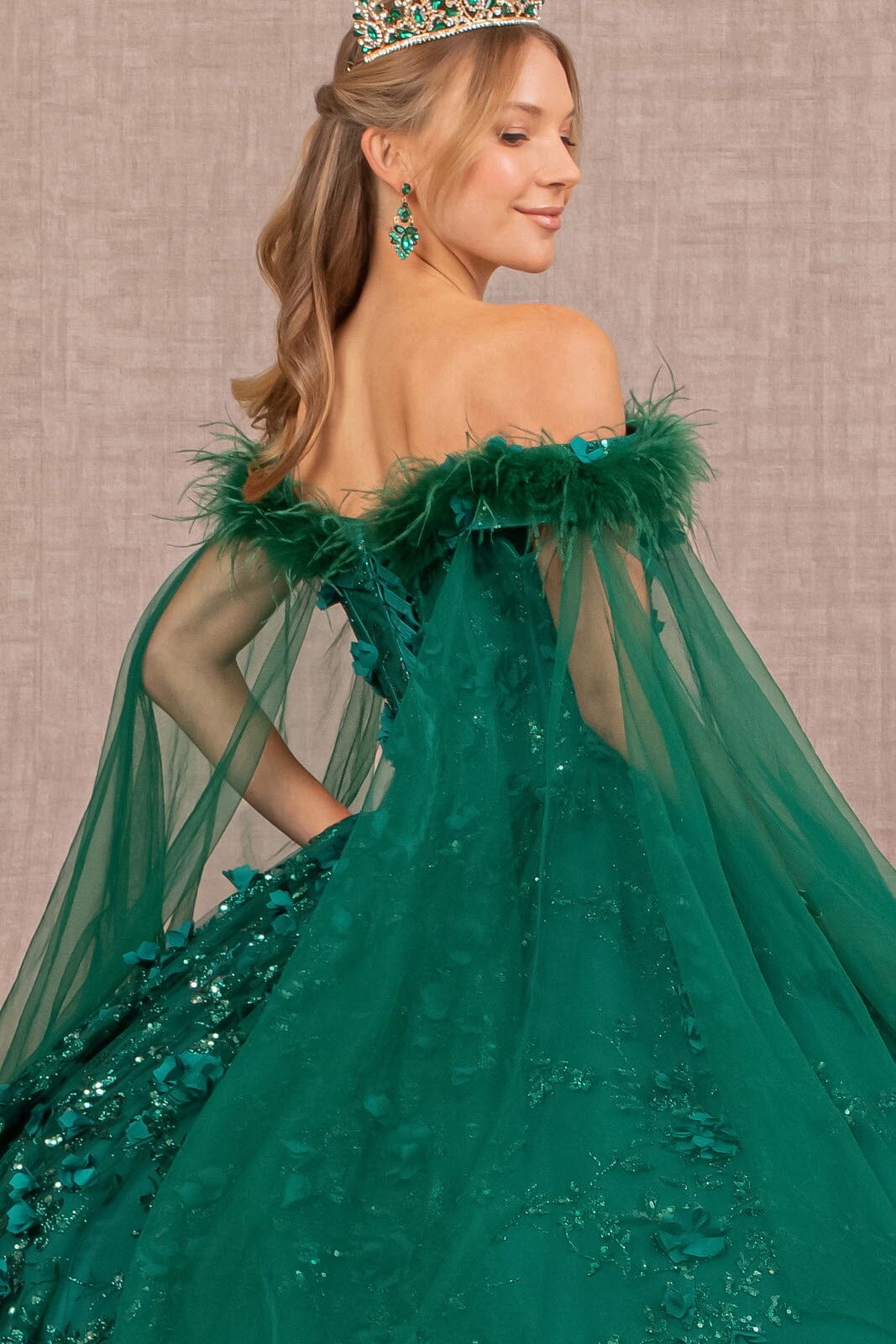 Feather Off Shoulder Ball Gown by Elizabeth K GL3101 - product image 4