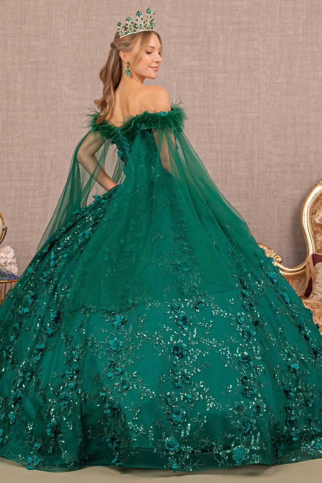 Feather Off Shoulder Ball Gown by Elizabeth K GL3101 - product image 2