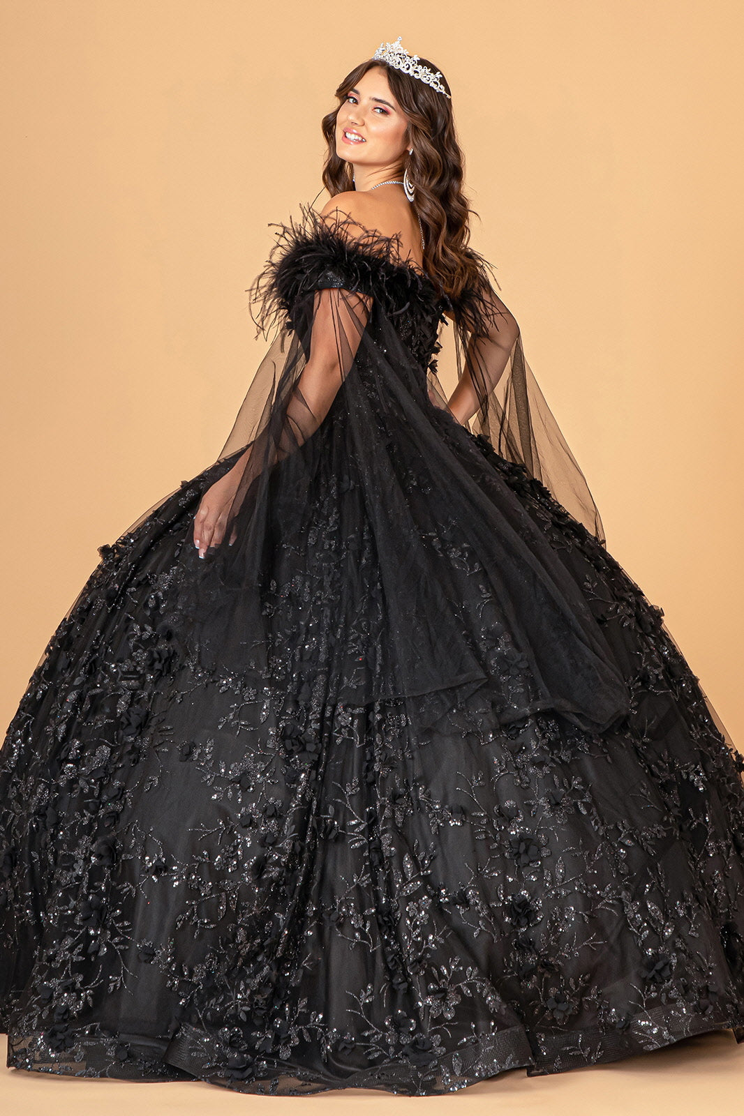 Feather Off Shoulder Ball Gown by Elizabeth K GL3101 - product image 7