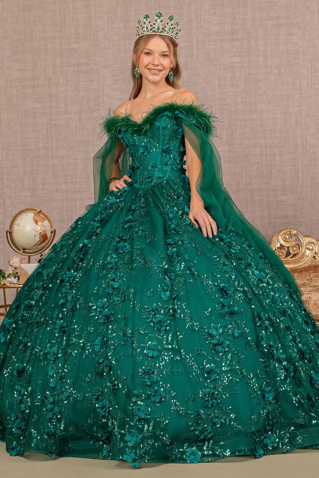 Feather Off Shoulder Ball Gown by Elizabeth K GL3101 - product image 1