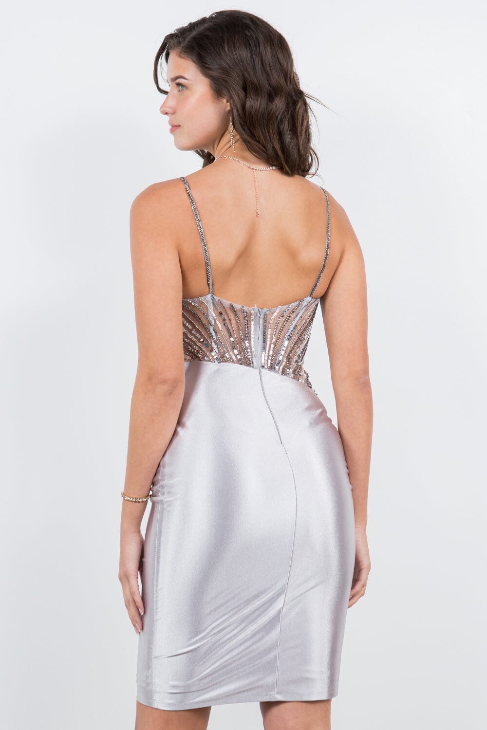 Fitted Sequin Short V-Neck Dress by Cinderella Couture 8121J - product image 7
