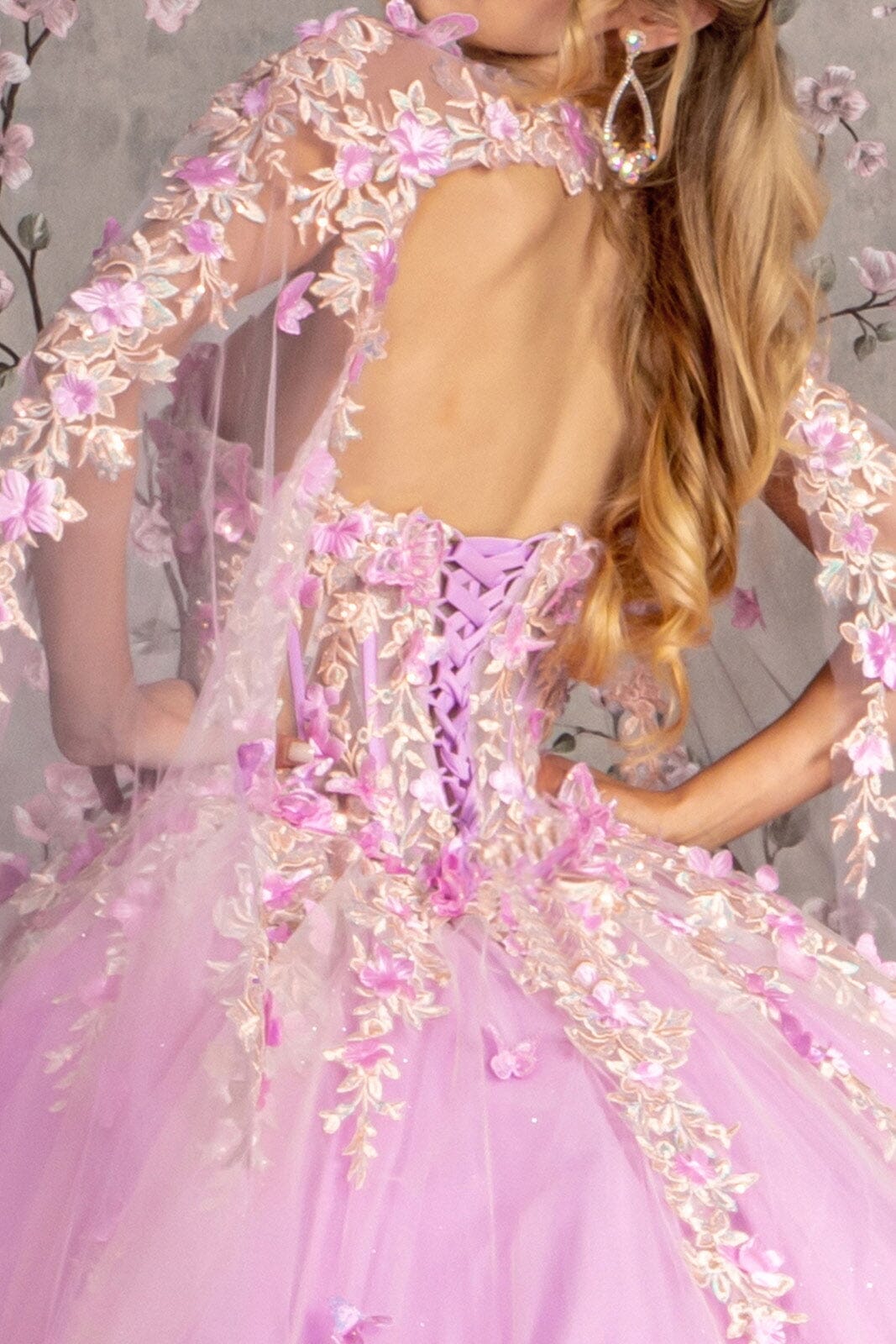 Floral Applique Cape Sleeve Ball Gown by GLS Gloria GL3467 - product image 4