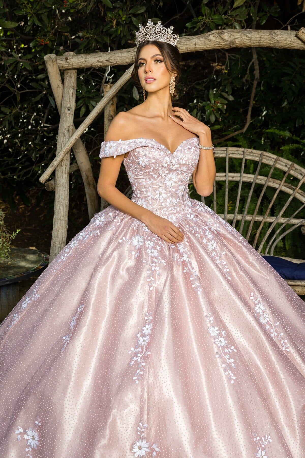 Floral Applique Off Shoulder Ball Gown by Cinderella Couture 8060J - product image 3