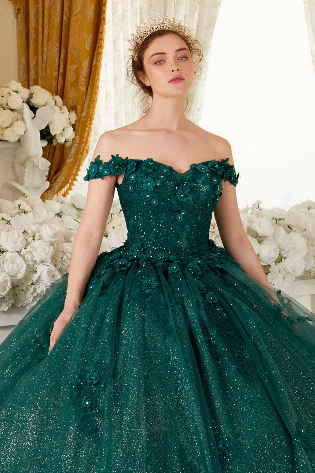 Floral Applique Off Shoulder Ball Gown by Ladivine 15702 - product image 9