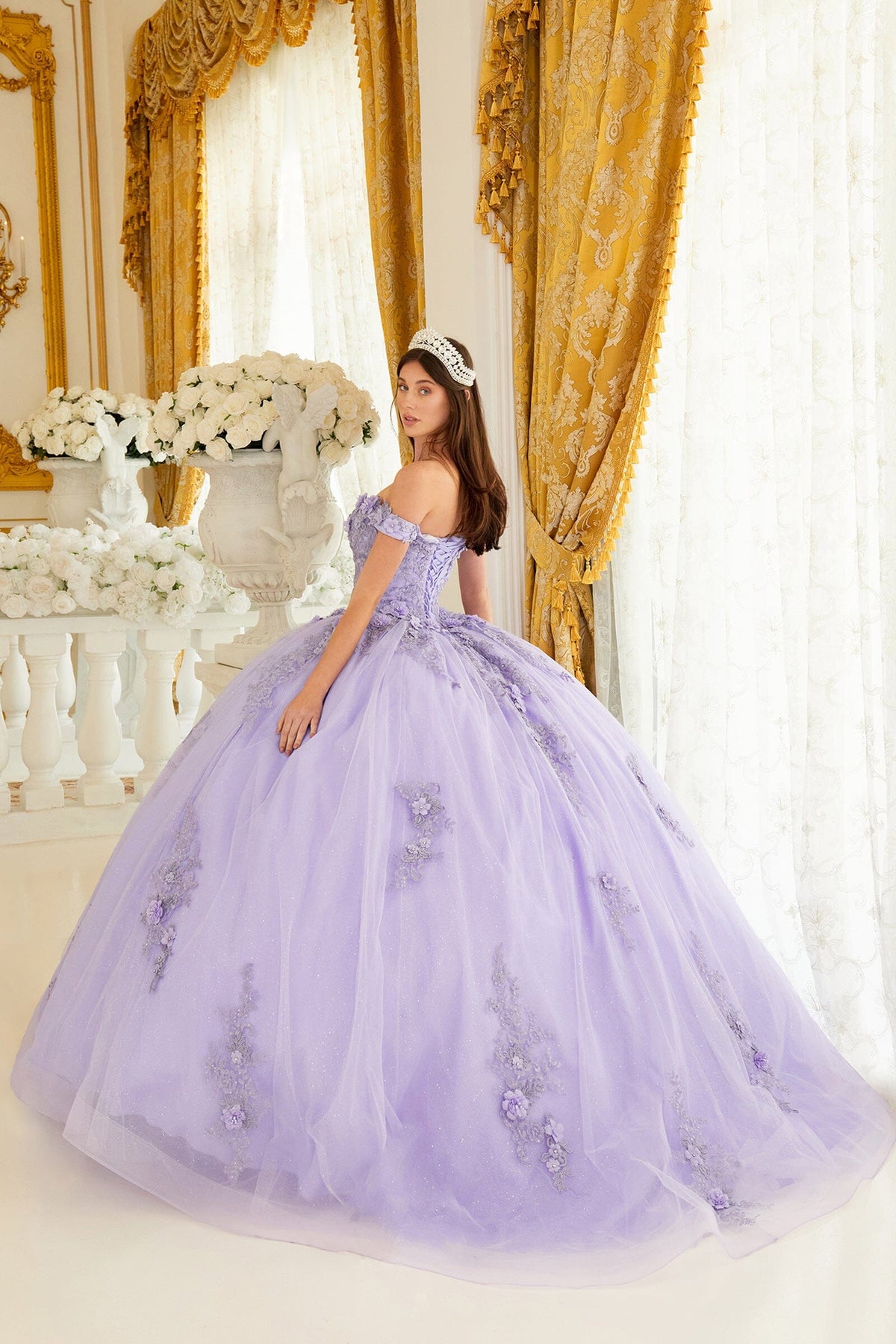 Floral Applique Off Shoulder Ball Gown by Ladivine 15702 - product image 2