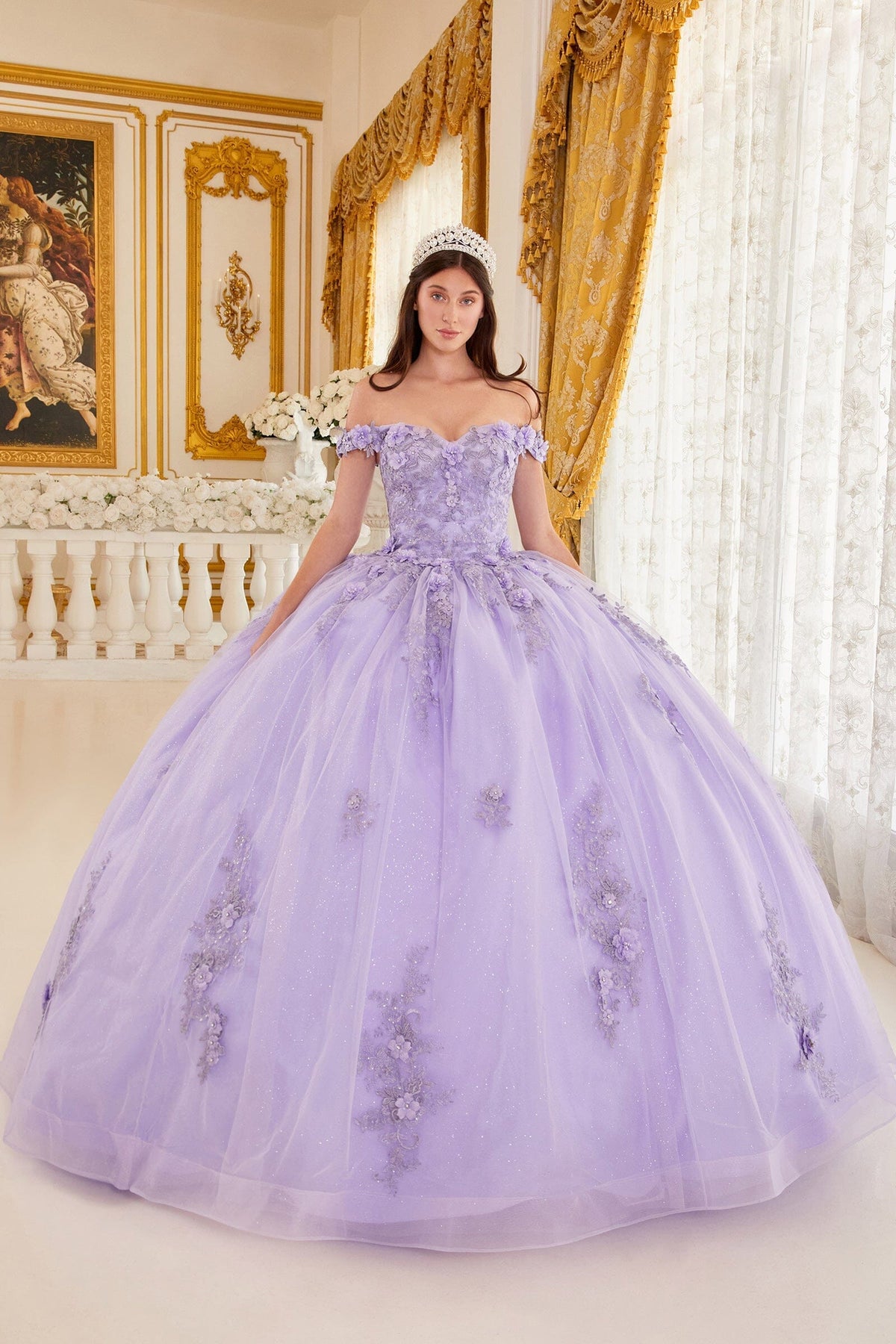 Floral Applique Off Shoulder Ball Gown by Ladivine 15702 - product image 4