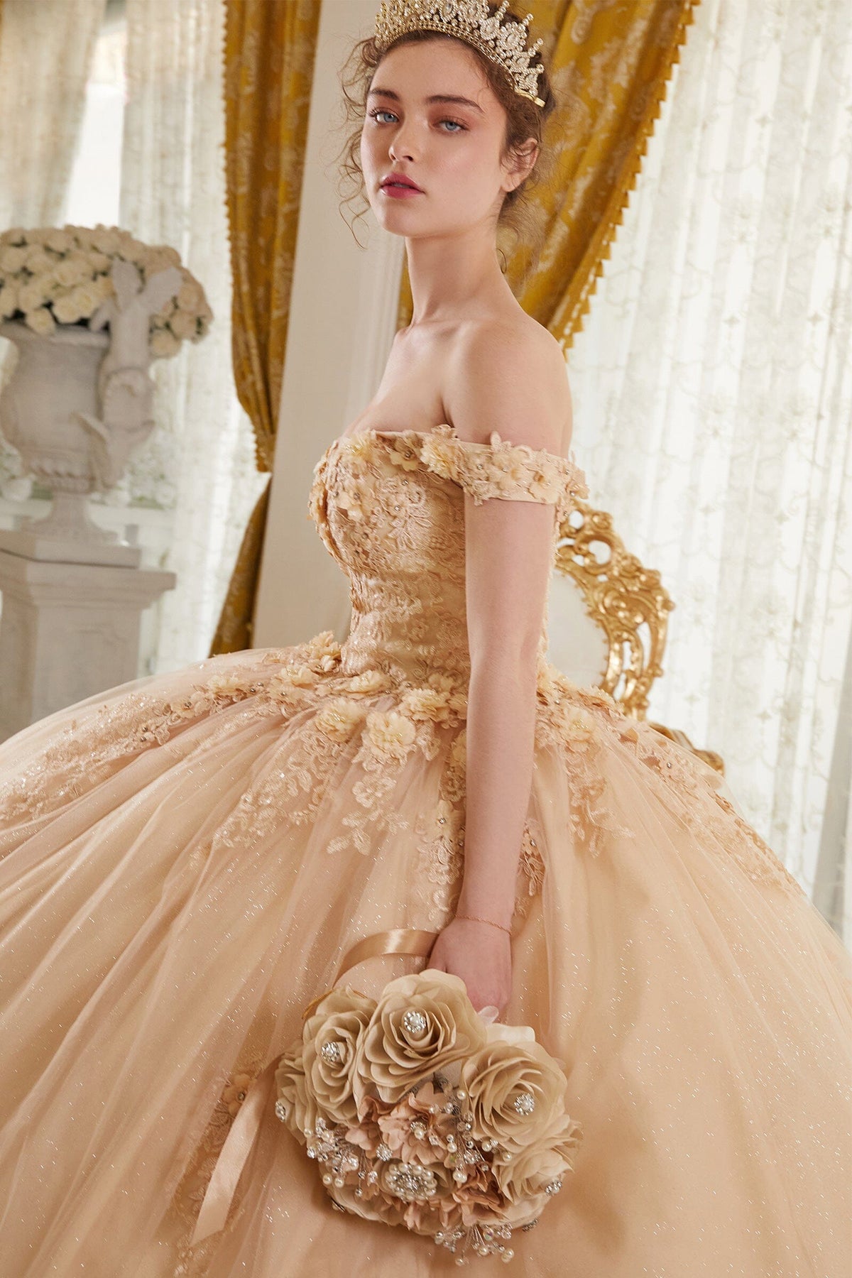 Floral Applique Off Shoulder Ball Gown by Ladivine 15702 - product image 6