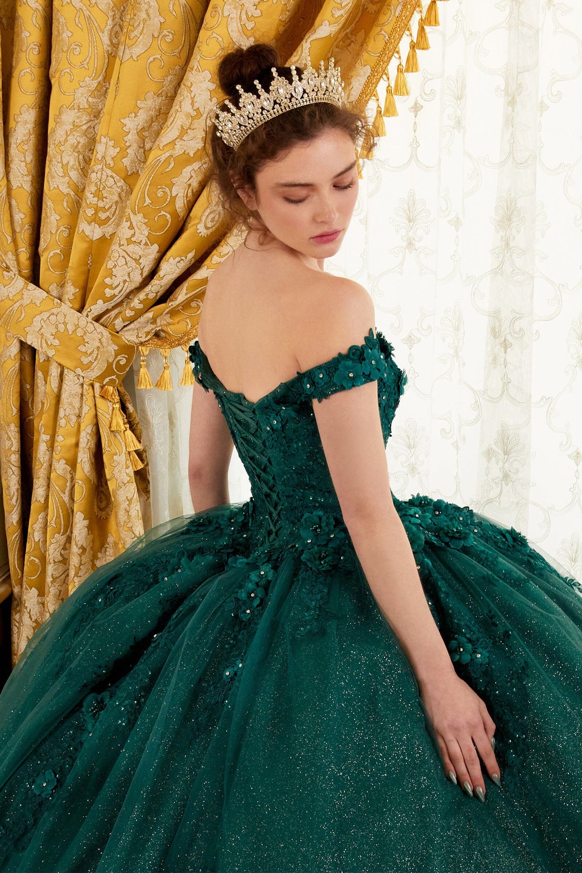 Floral Applique Off Shoulder Ball Gown by Ladivine 15702 - product image 8