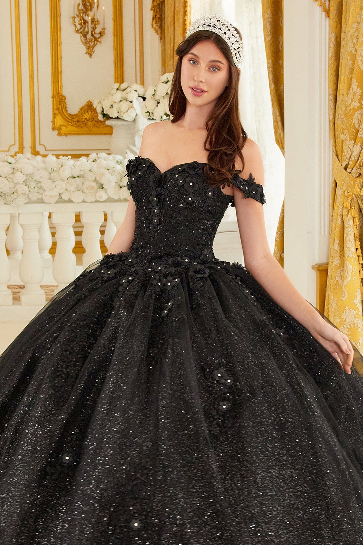 Floral Applique Off Shoulder Ball Gown by Ladivine 15702 - product image 15