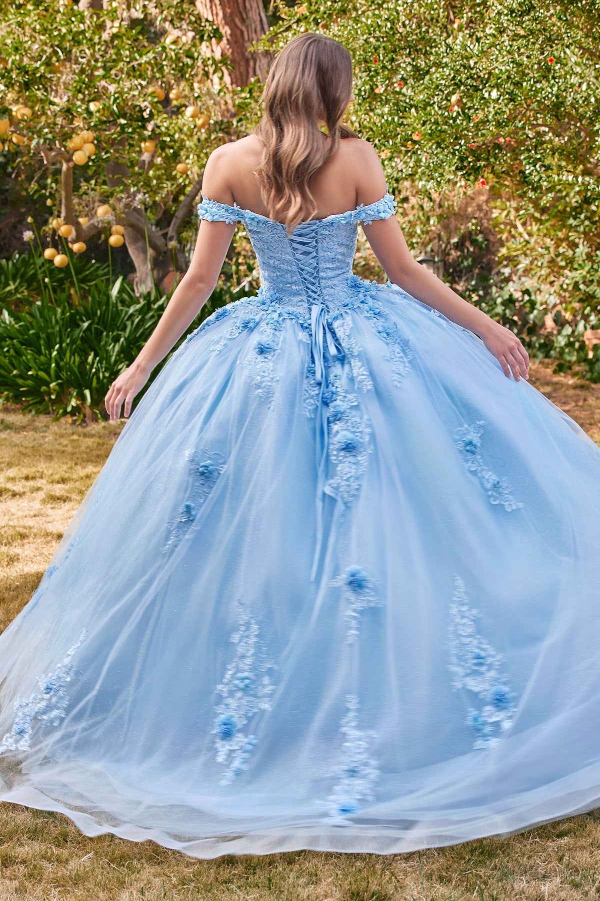 Floral Applique Off Shoulder Ball Gown by Ladivine 15702 - product image 11