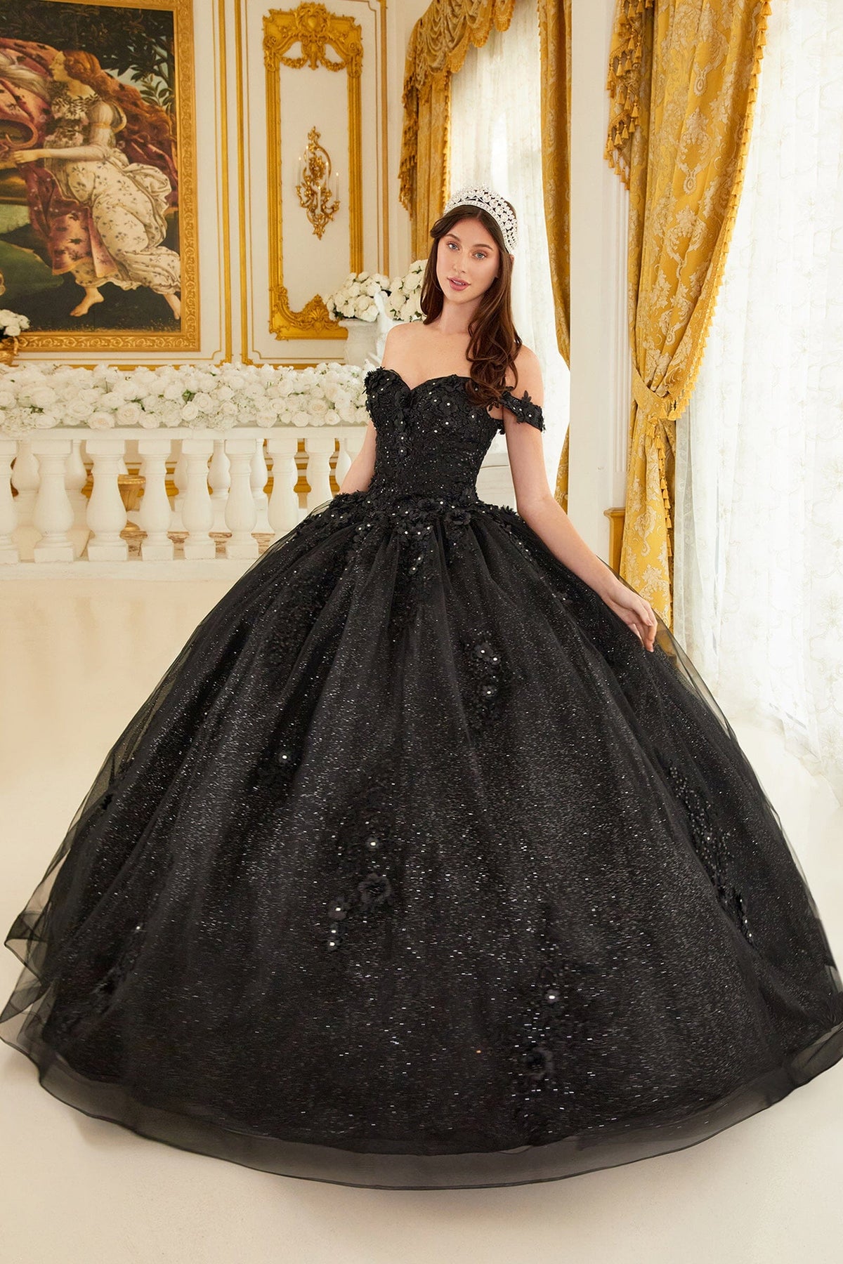 Floral Applique Off Shoulder Ball Gown by Ladivine 15702 - product image 14