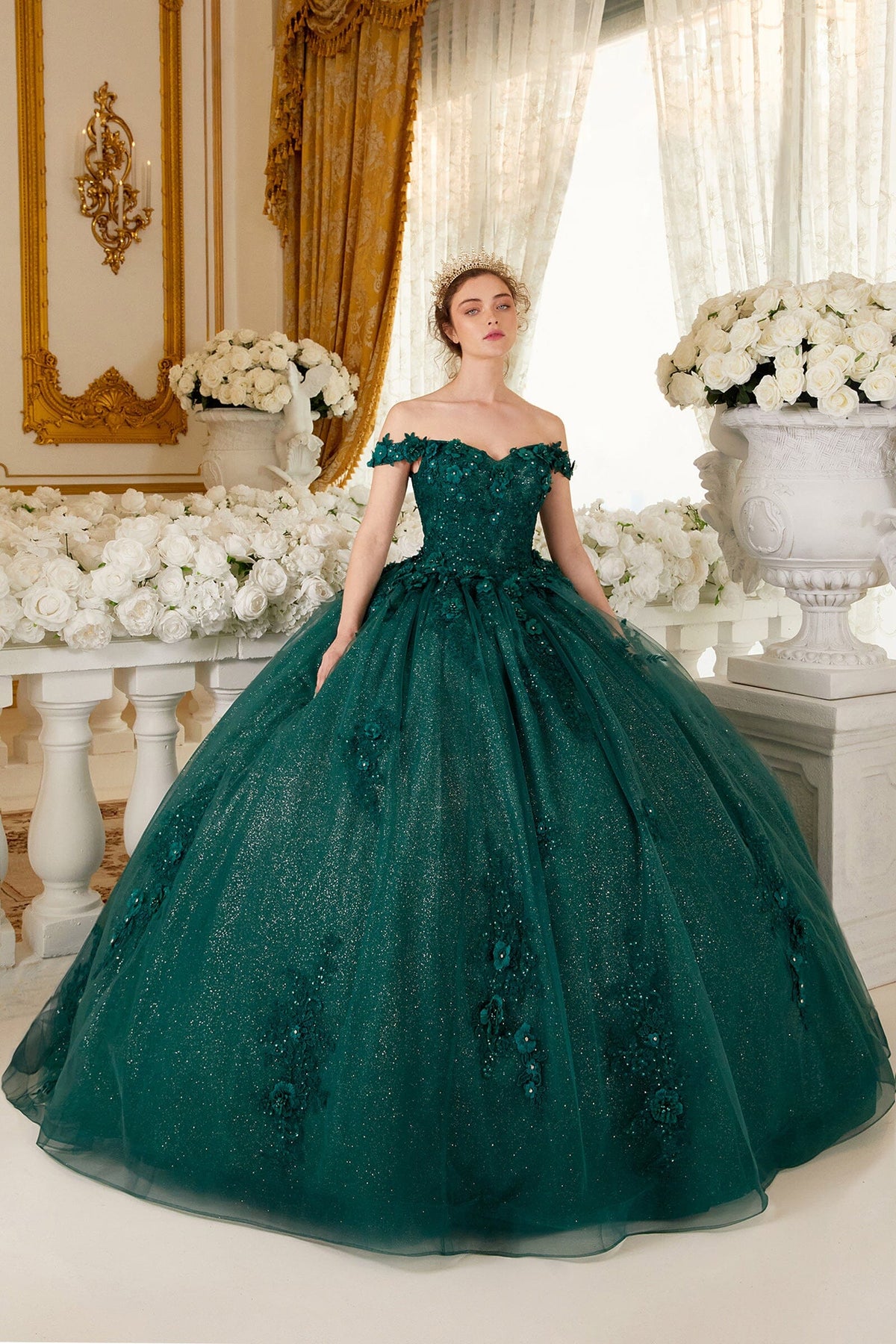 Floral Applique Off Shoulder Ball Gown by Ladivine 15702 - product image 7