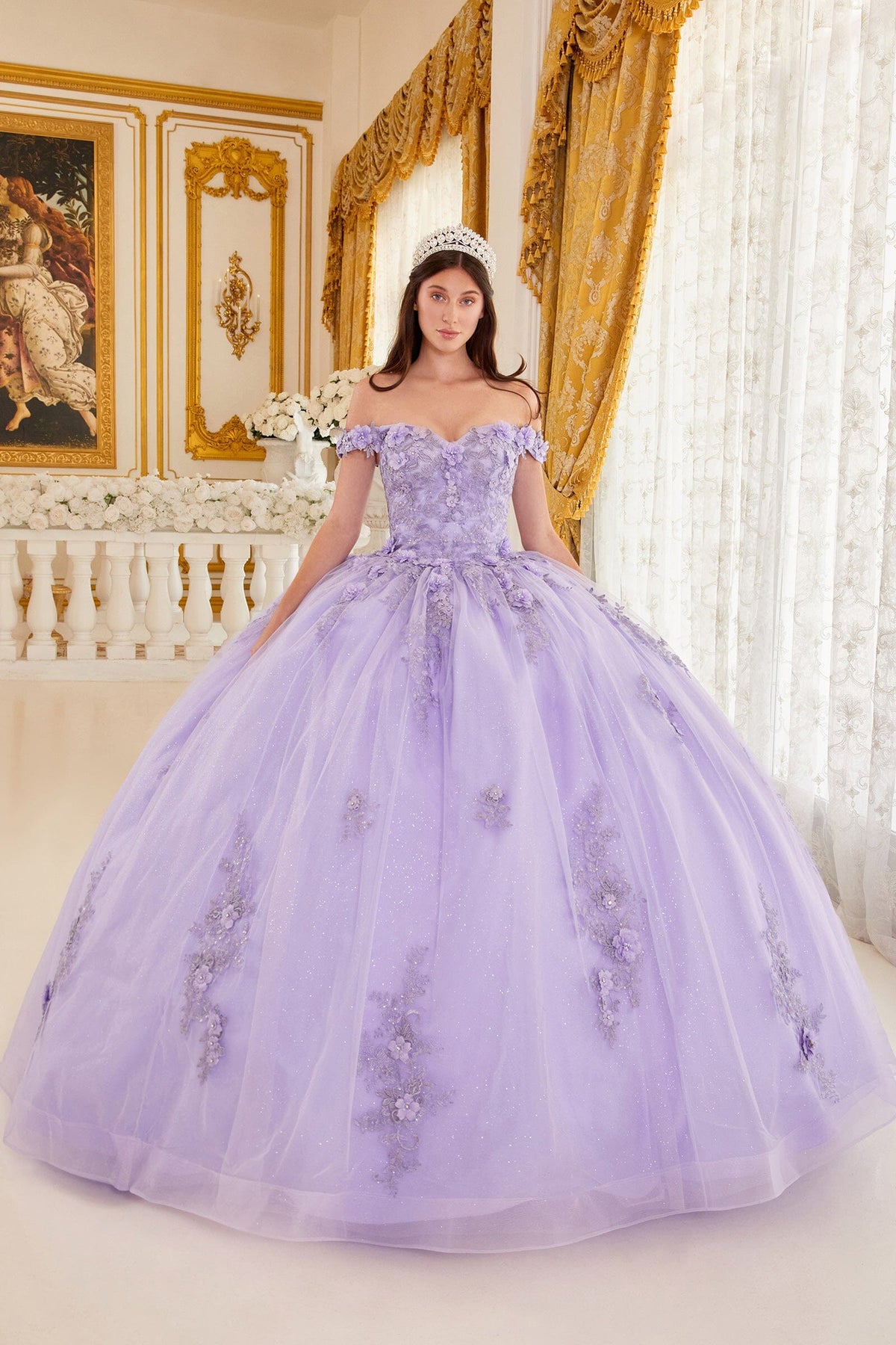 Floral Applique Off Shoulder Ball Gown by Ladivine 15702 - product image 1