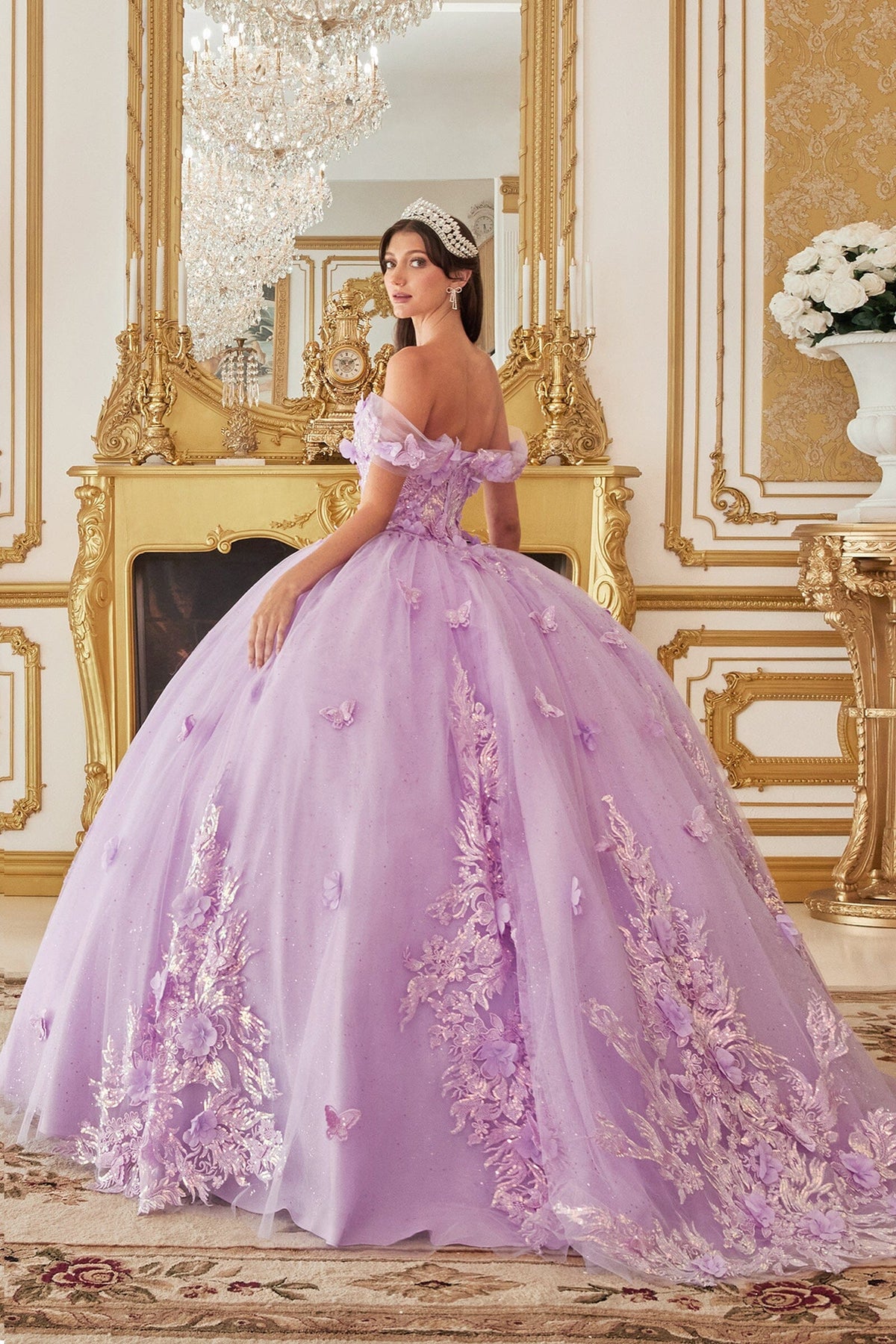 Floral Applique Off Shoulder Ball Gown by Ladivine 15713 - product image 2