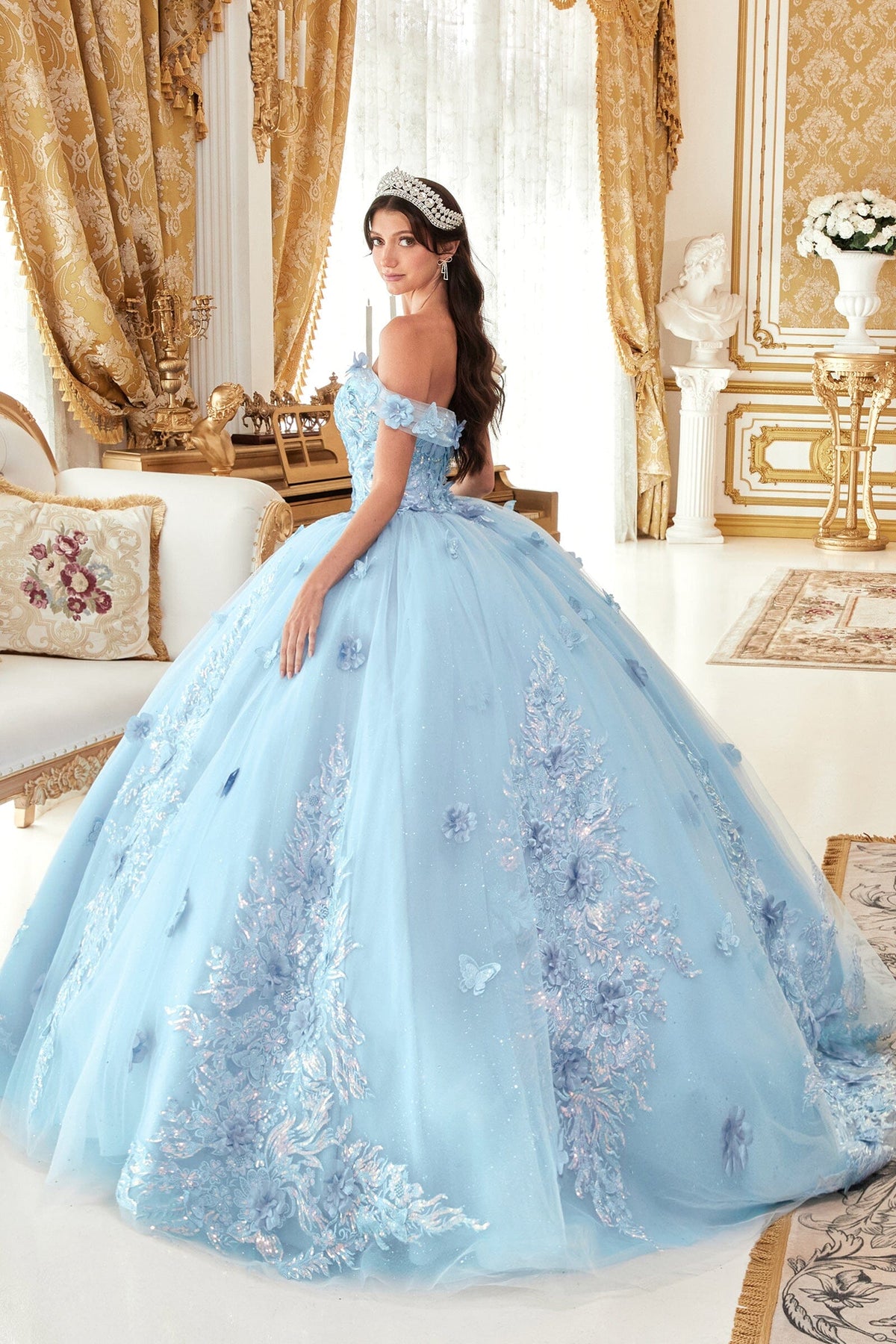 Floral Applique Off Shoulder Ball Gown by Ladivine 15713 - product image 6