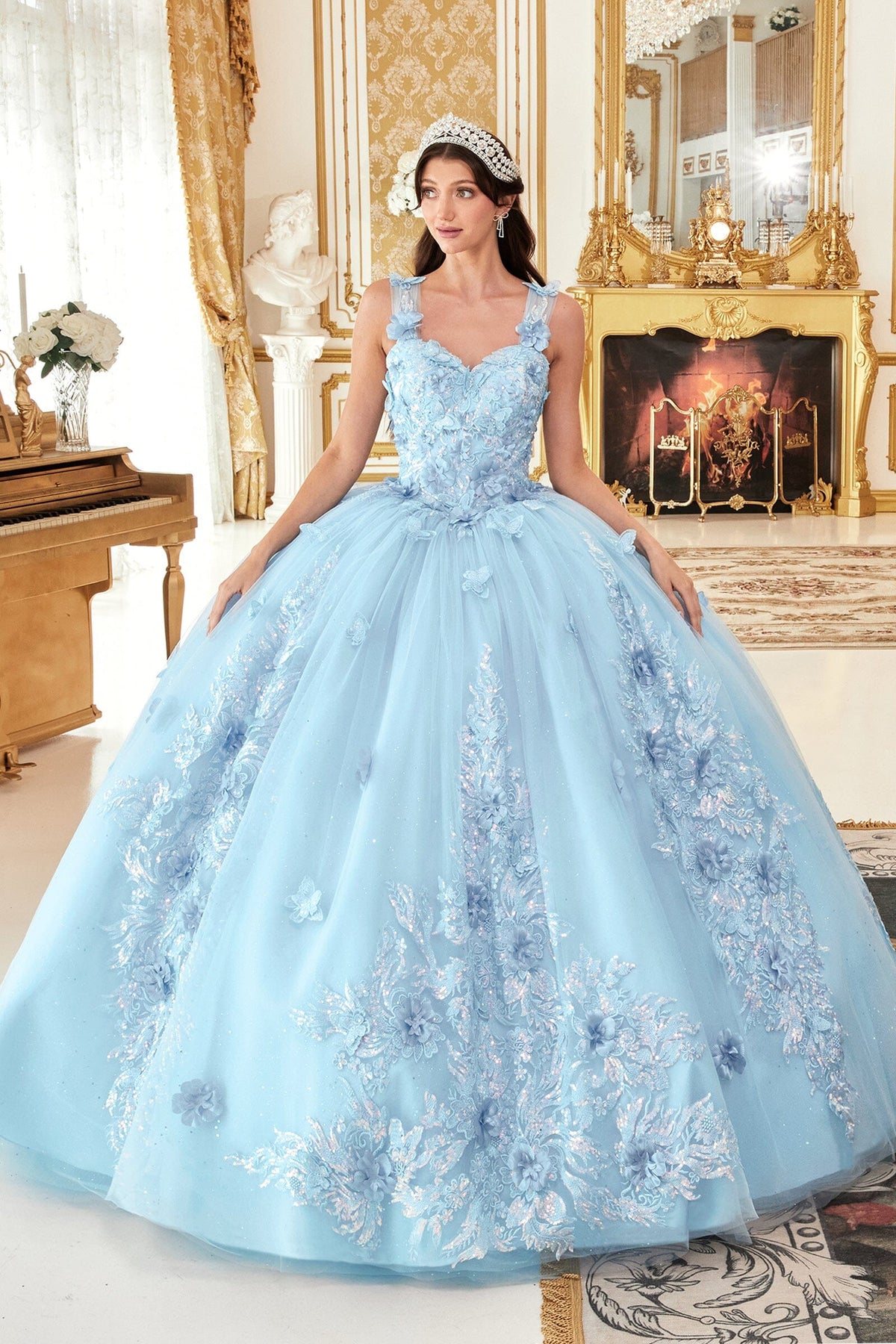 Floral Applique Off Shoulder Ball Gown by Ladivine 15713 - product image 7