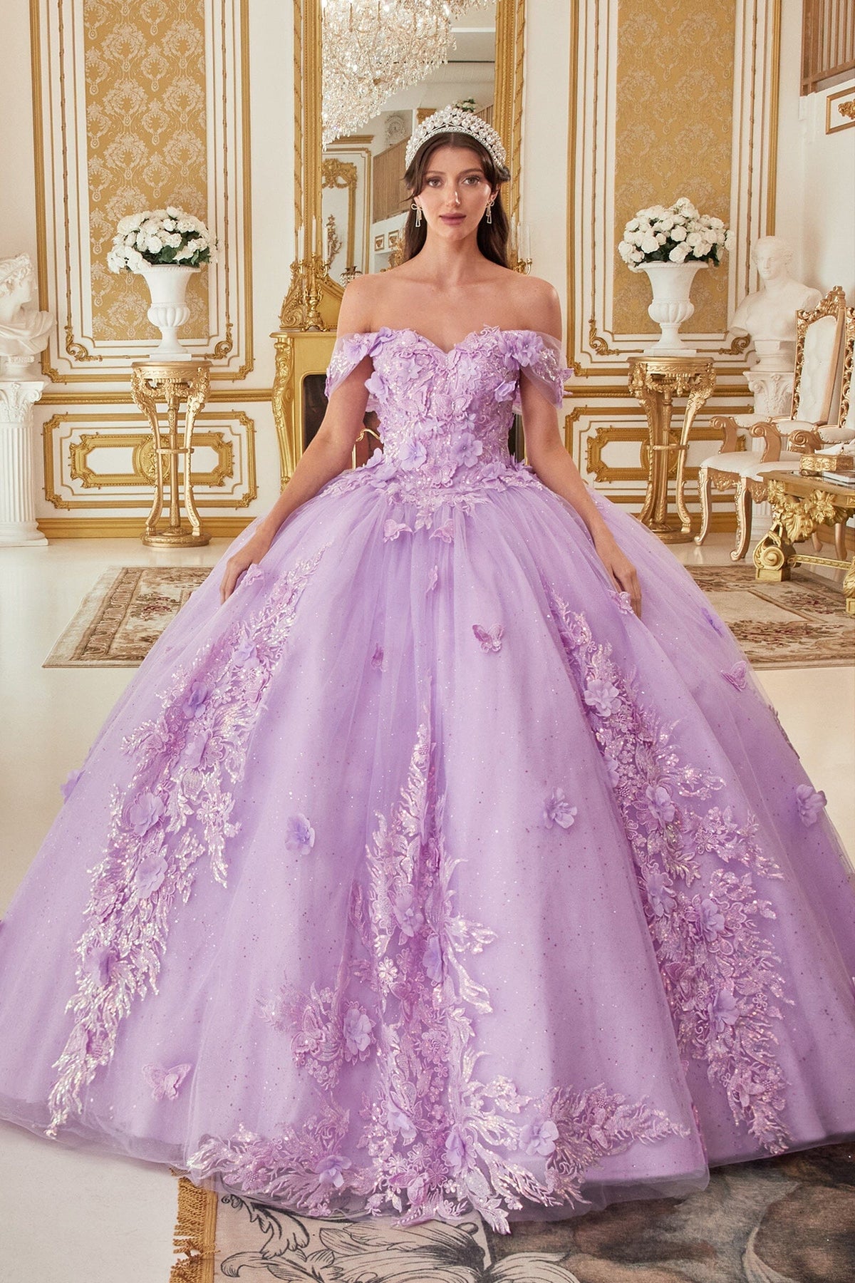 Floral Applique Off Shoulder Ball Gown by Ladivine 15713 - product image 4
