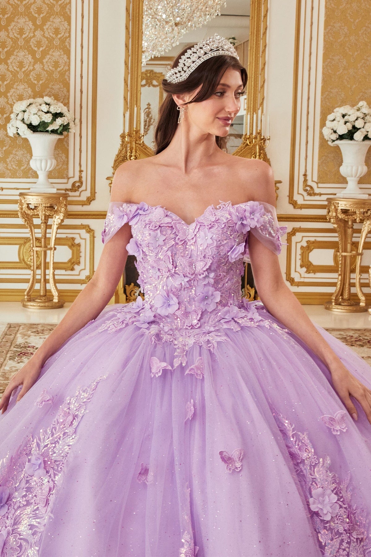 Floral Applique Off Shoulder Ball Gown by Ladivine 15713 - product image 3