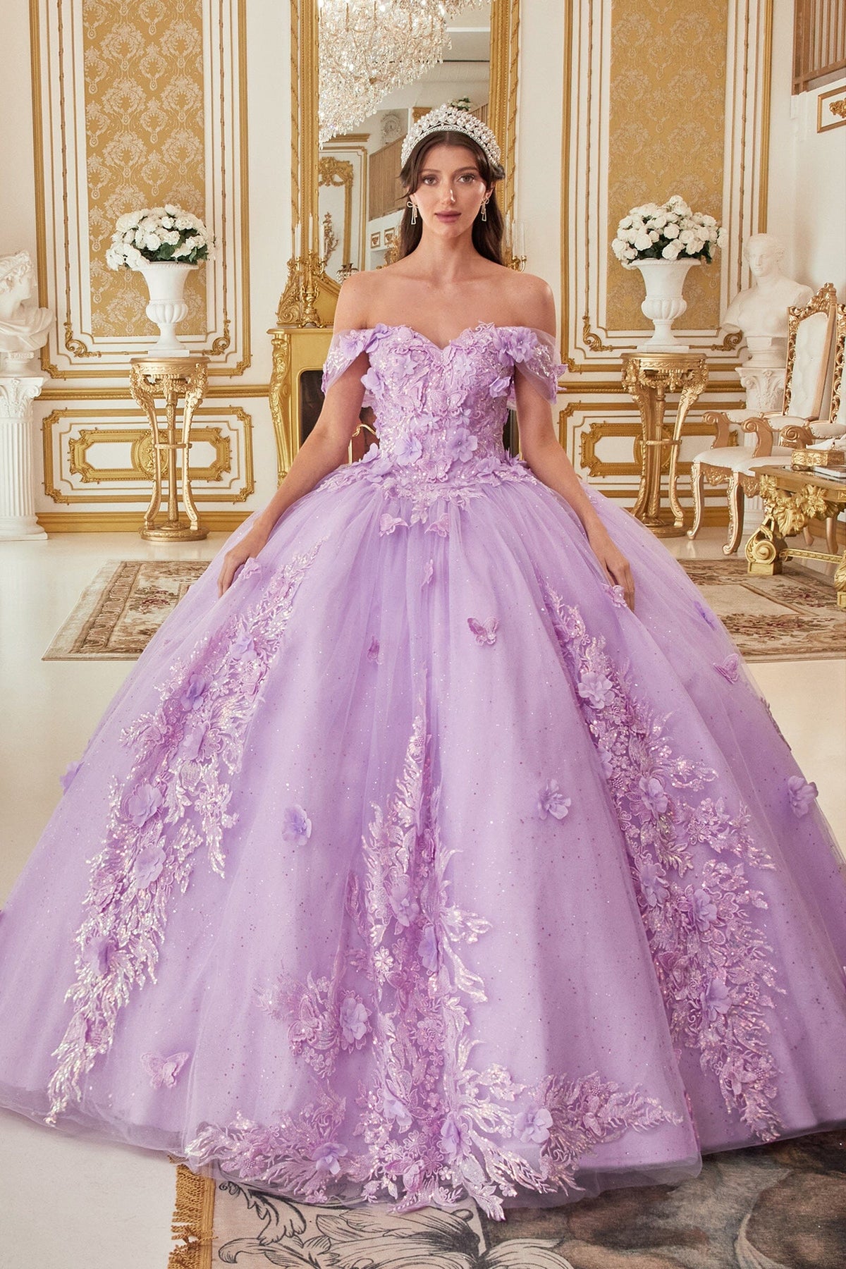 Floral Applique Off Shoulder Ball Gown by Ladivine 15713 - product image 1