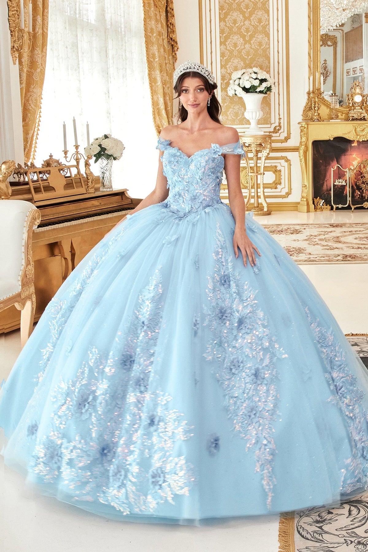 Floral Applique Off Shoulder Ball Gown by Ladivine 15713 - product image 5