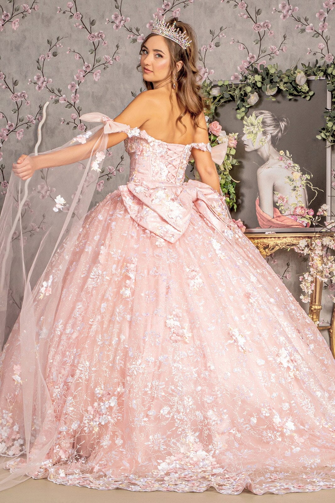 Floral Off Shoulder Cape Sleeve Ball Gown by GLS Gloria GL3465 - product image 2