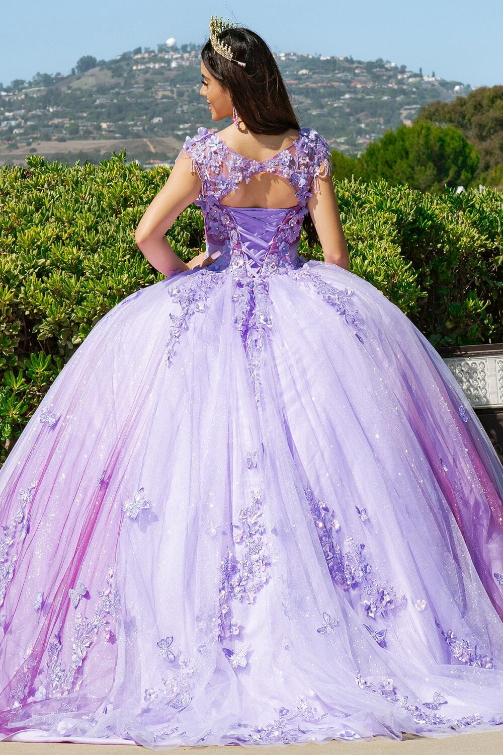 Floral Ombre Cap Sleeve Ball Gown by Cinderella Couture 8088J - product image 2