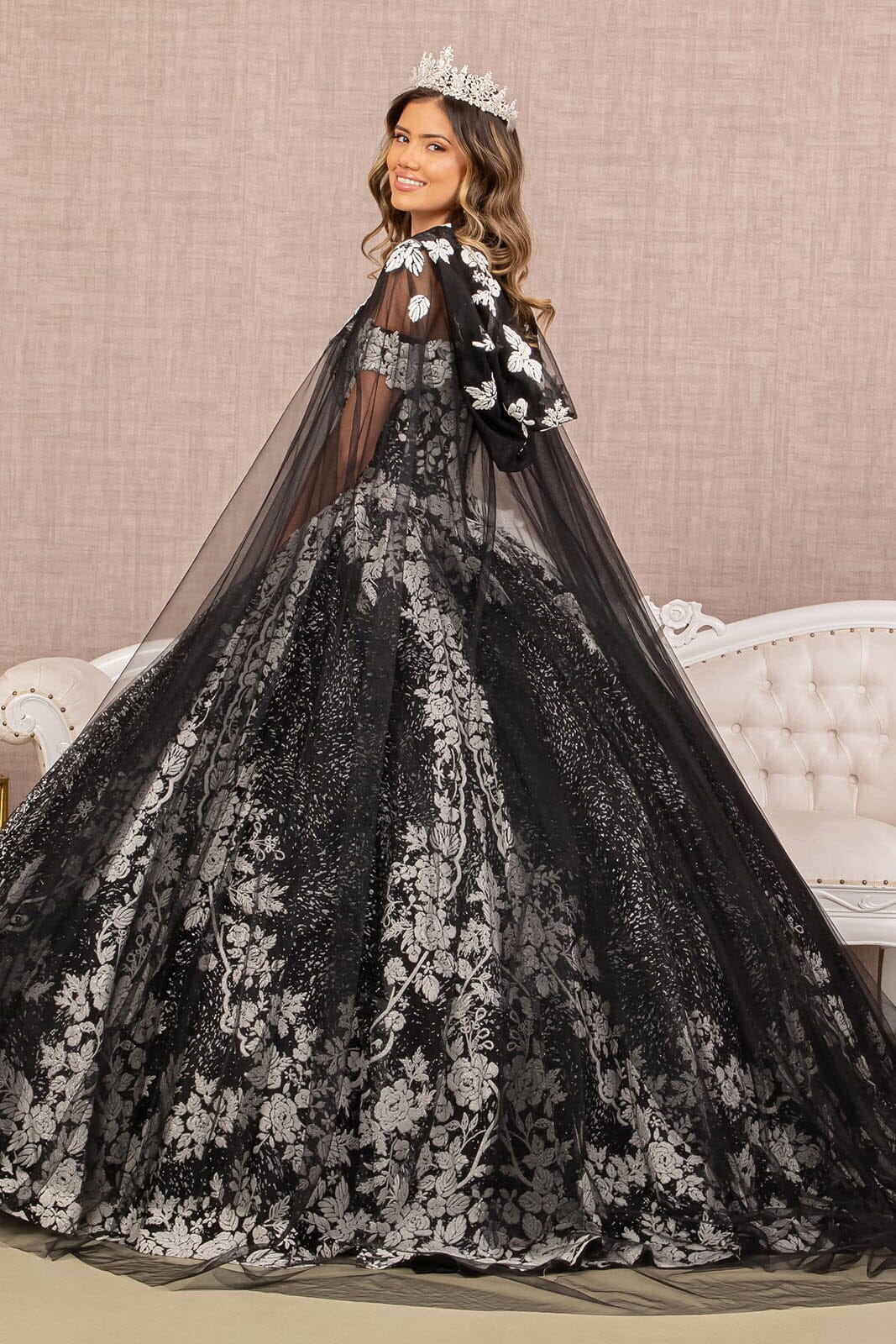 Floral Print Cloak Ball Gown by Elizabeth K GL3168 - product image 3