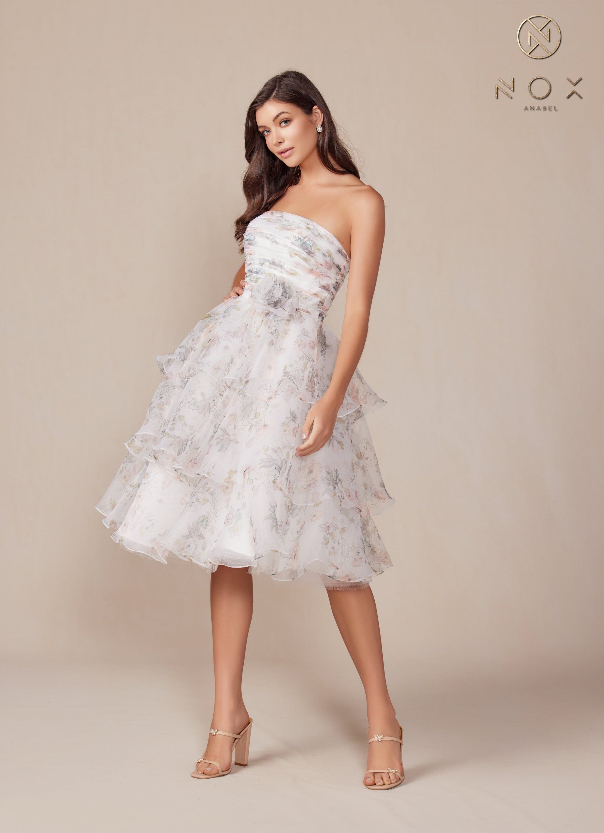 Floral Print Short Strapless Dress by Nox Anabel Q842 - product image 7