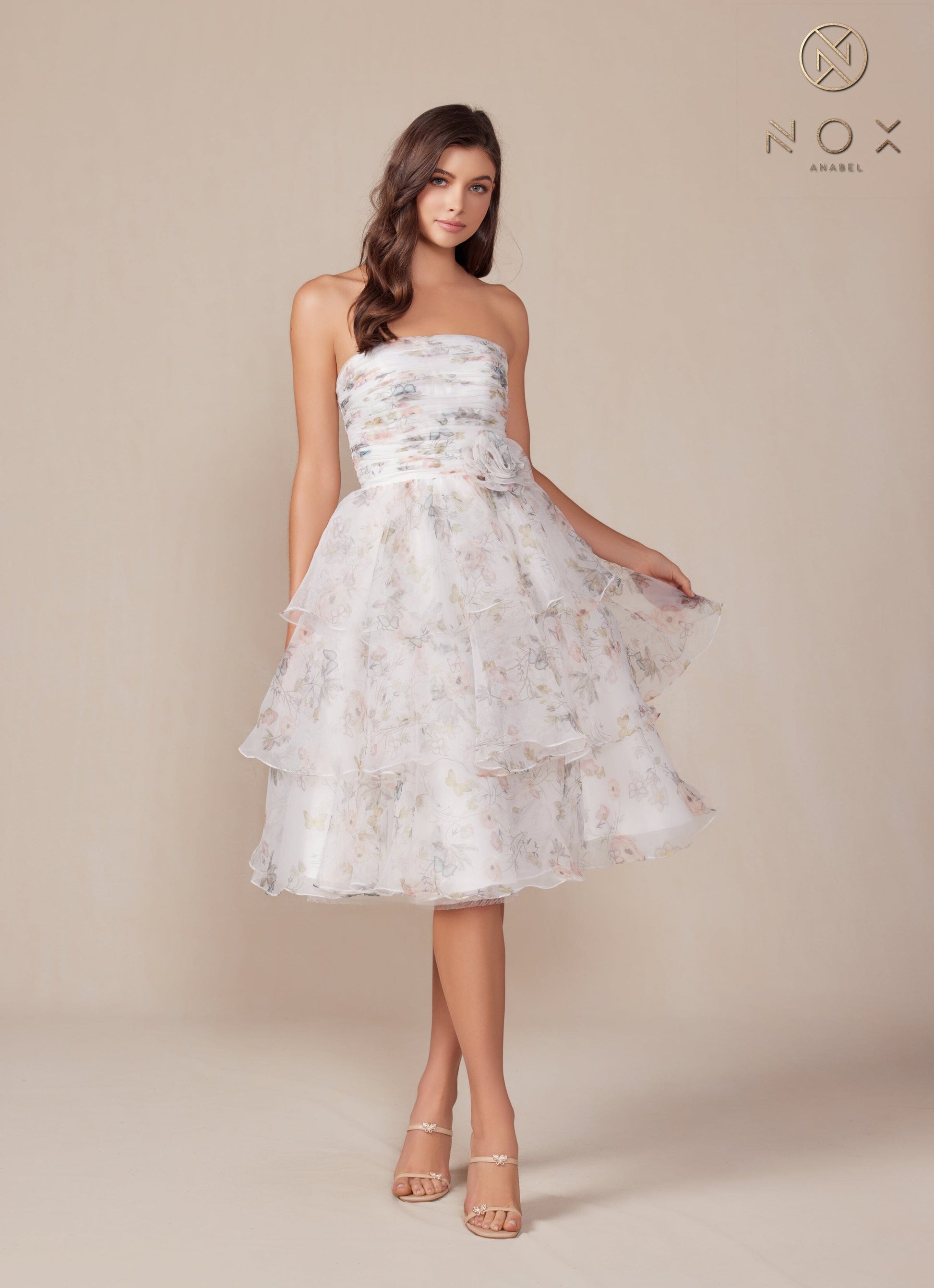 Floral Print Short Strapless Dress by Nox Anabel Q842 - product image 9