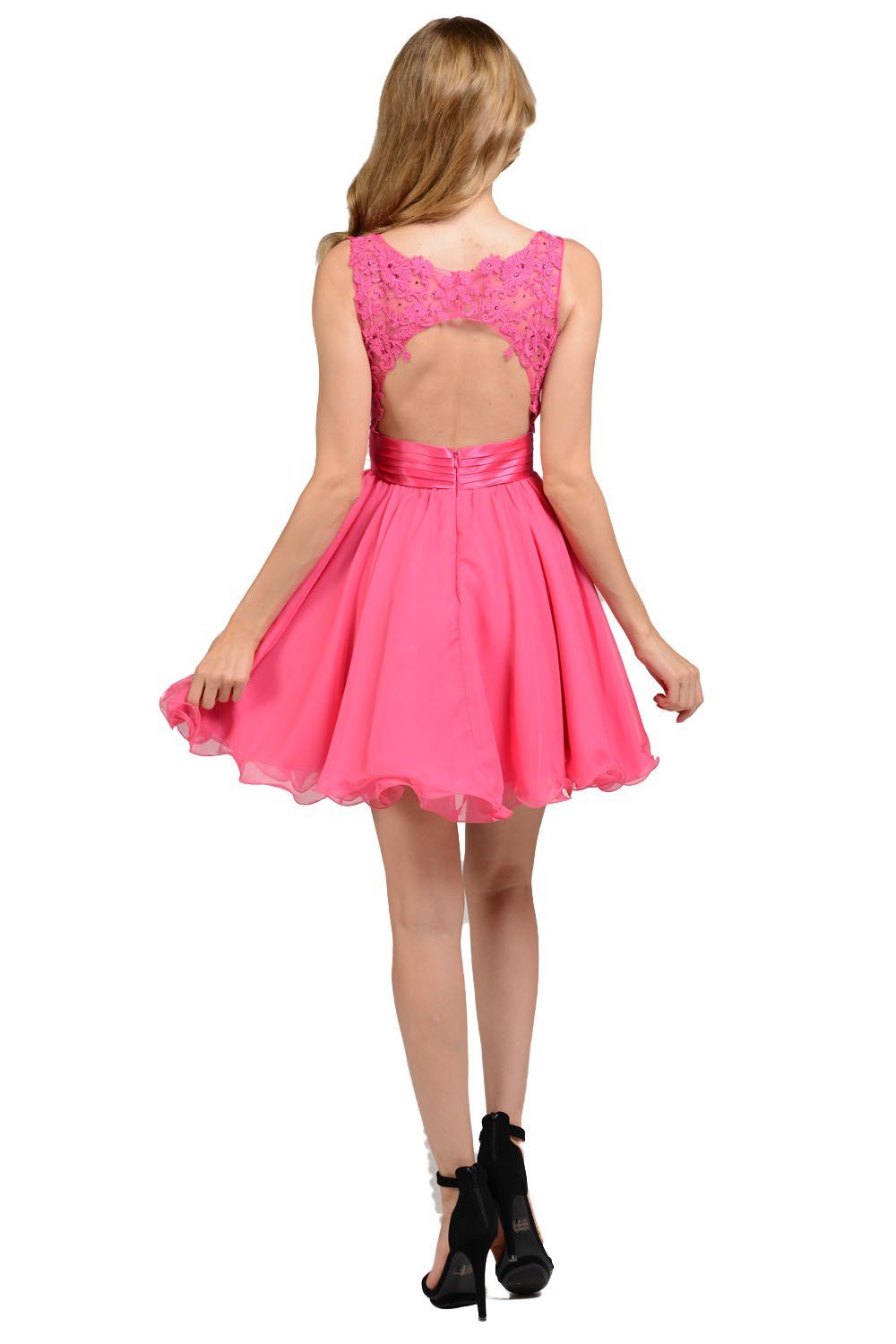 Fuchsia Short Sleeveless Lace Applique Dress by Poly USA - product image 2
