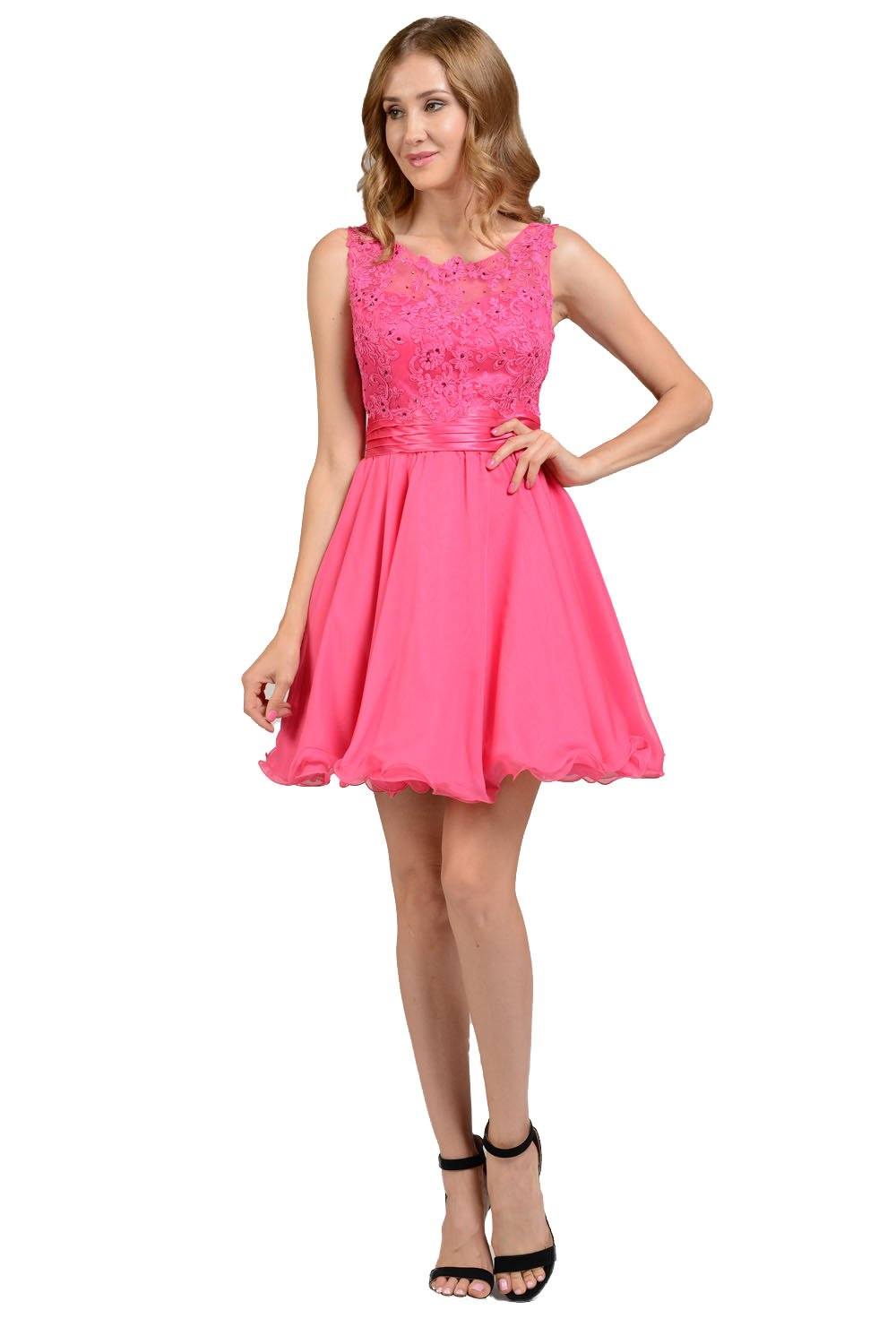Fuchsia Short Sleeveless Lace Applique Dress by Poly USA - product image 1