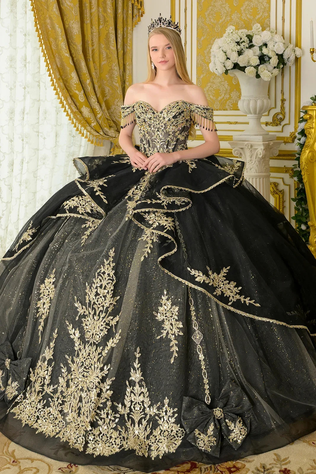 Off Shoulder Ruffled Ball Gown by Elizabeth K GL3670 - product image 1