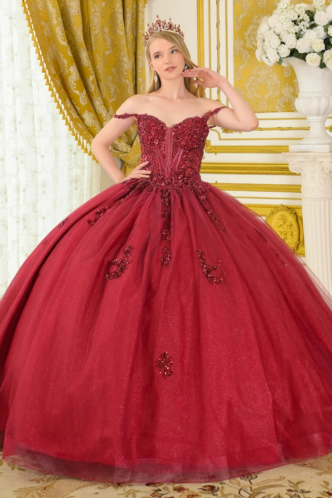 Beaded Off Shoulder Ball Gown by Elizabeth K GL3712 - product image 1