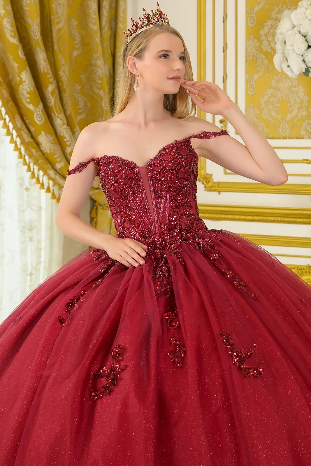Beaded Off Shoulder Ball Gown by Elizabeth K GL3712 - product image 3