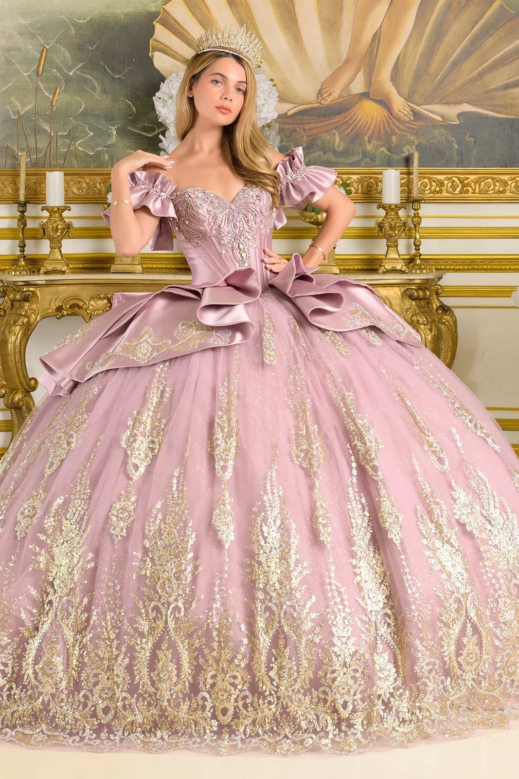 Satin Off Shoulder Ball Gown by Elizabeth K GL3803 - product image 1