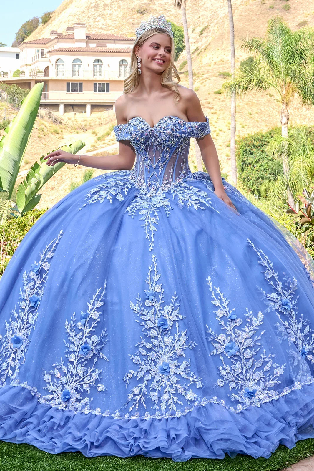 Off Shoulder Ruffled Ball Gown by Elizabeth K GL3812 - product image 1